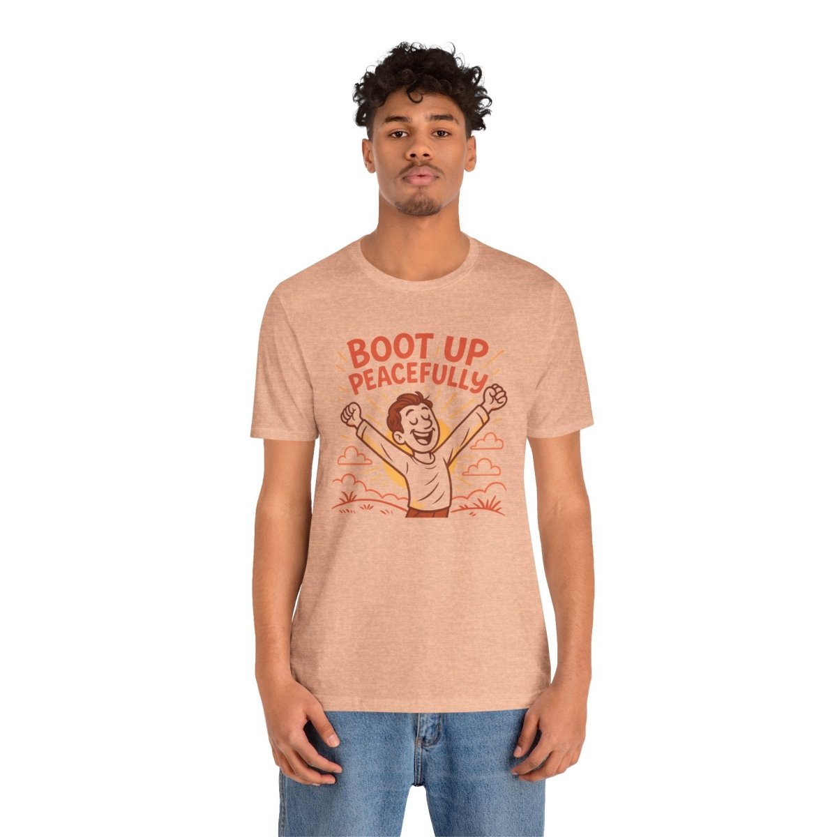 "Boot Up Peacefully" Comfortably Cool Shirt for Tech Lovers, Gift for Gamers, Chill Vibe Style, Relaxed Fit Top - MINDSet Collection - AI Tee Hero