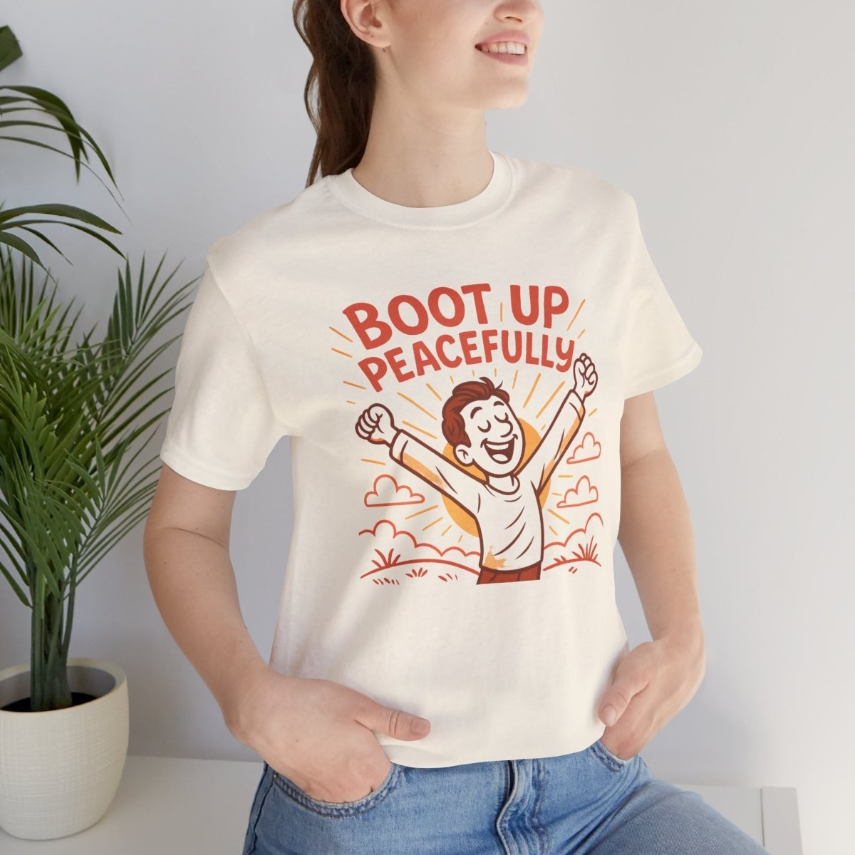 "Boot Up Peacefully" Comfortably Cool Shirt for Tech Lovers, Gift for Gamers, Chill Vibe Style, Relaxed Fit Top - MINDSet Collection - AI Tee Hero