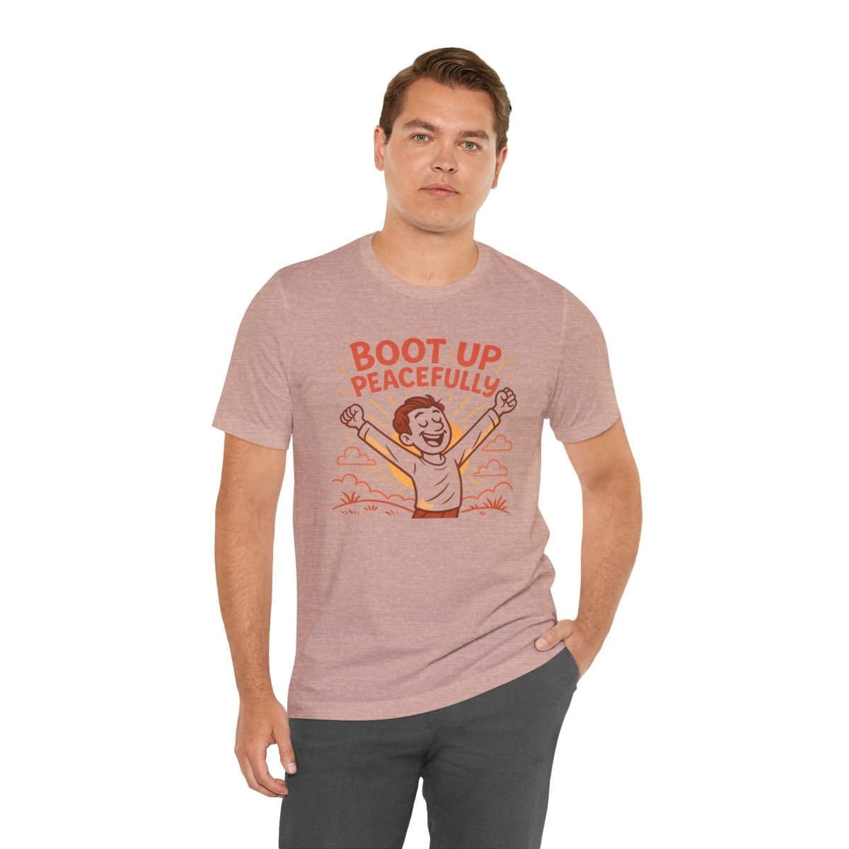 "Boot Up Peacefully" Comfortably Cool Shirt for Tech Lovers, Gift for Gamers, Chill Vibe Style, Relaxed Fit Top - MINDSet Collection - AI Tee Hero