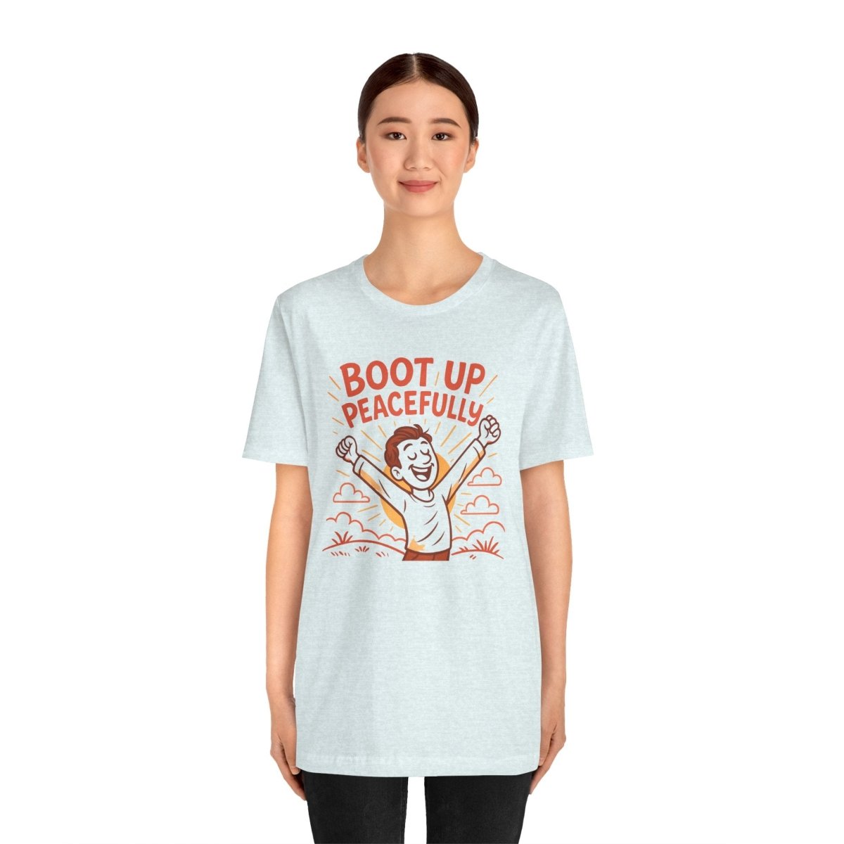 "Boot Up Peacefully" Comfortably Cool Shirt for Tech Lovers, Gift for Gamers, Chill Vibe Style, Relaxed Fit Top - MINDSet Collection - AI Tee Hero