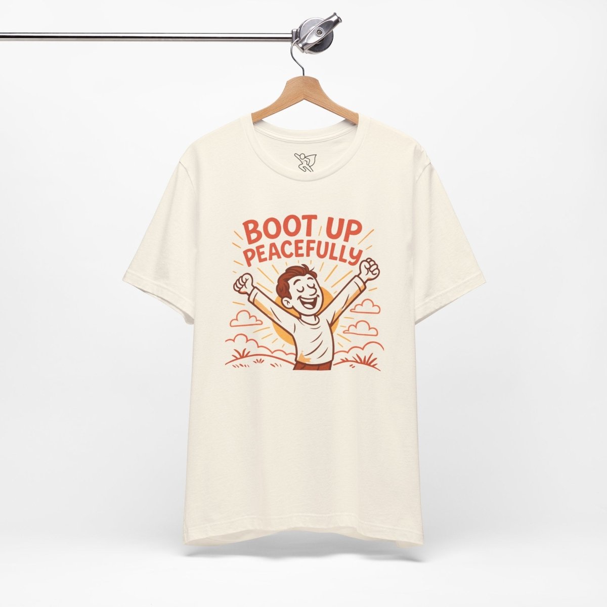 "Boot Up Peacefully" Comfortably Cool Shirt for Tech Lovers, Gift for Gamers, Chill Vibe Style, Relaxed Fit Top - MINDSet Collection - AI Tee Hero