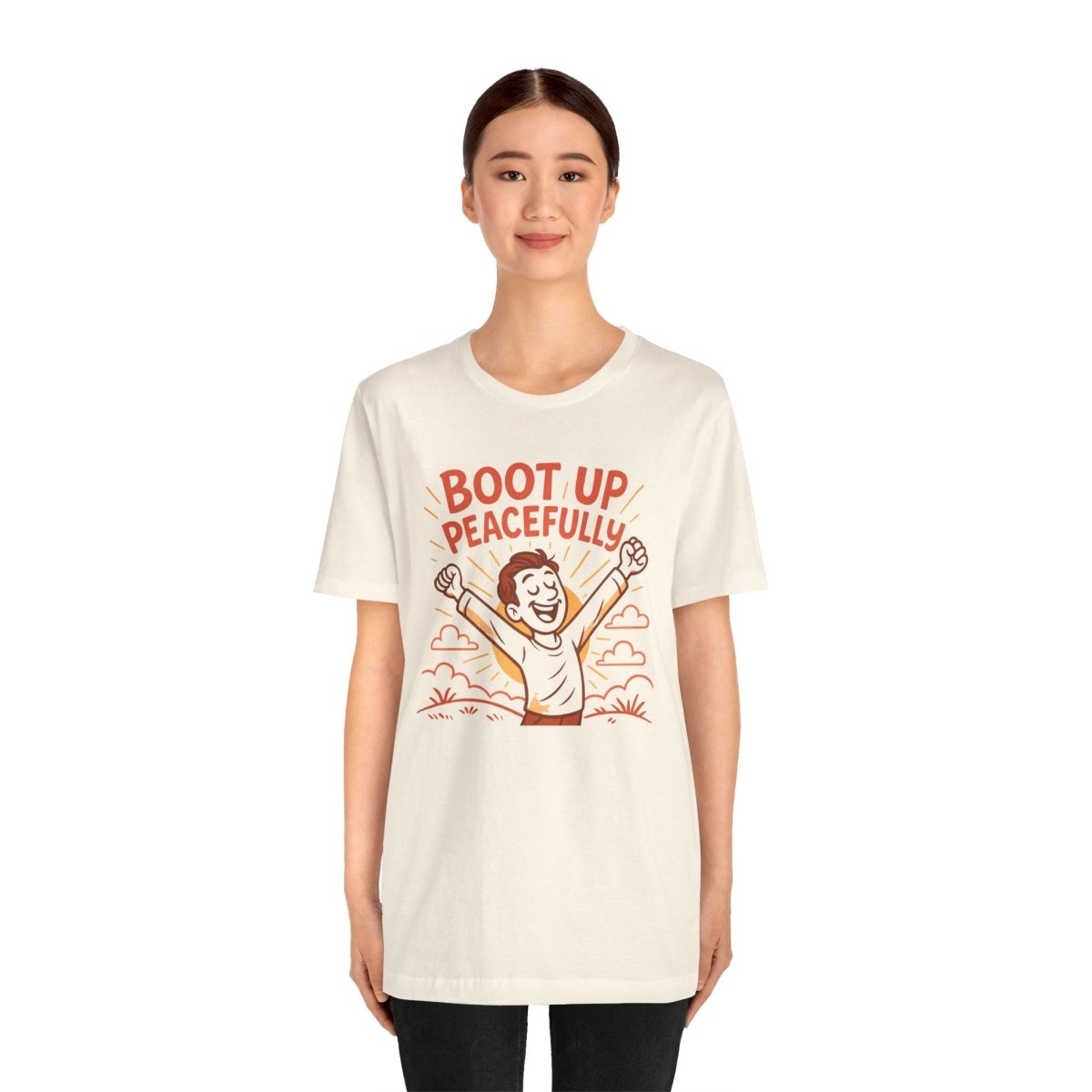 "Boot Up Peacefully" Comfortably Cool Shirt for Tech Lovers, Gift for Gamers, Chill Vibe Style, Relaxed Fit Top - MINDSet Collection - AI Tee Hero