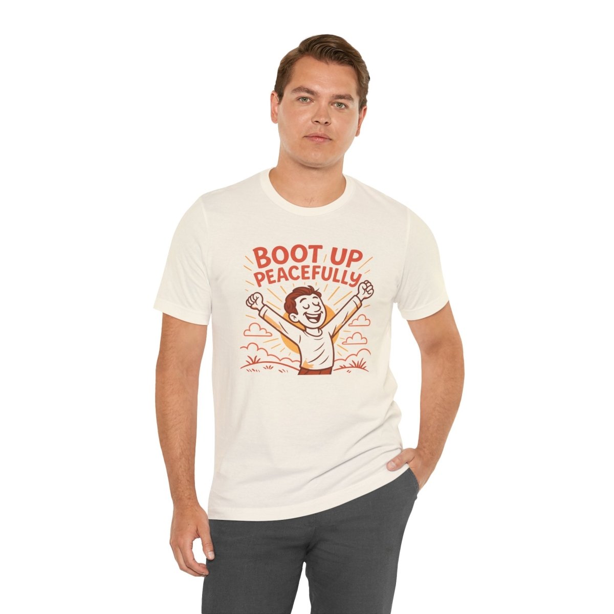 "Boot Up Peacefully" Comfortably Cool Shirt for Tech Lovers, Gift for Gamers, Chill Vibe Style, Relaxed Fit Top - MINDSet Collection - AI Tee Hero