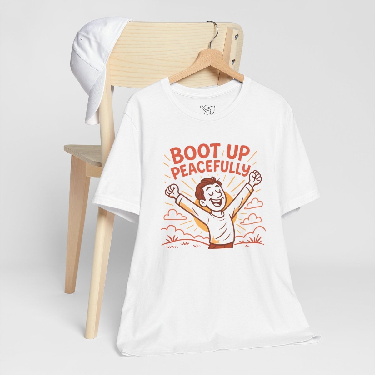 "Boot Up Peacefully" Comfortably Cool Shirt for Tech Lovers, Gift for Gamers, Chill Vibe Style, Relaxed Fit Top - MINDSet Collection - AI Tee Hero