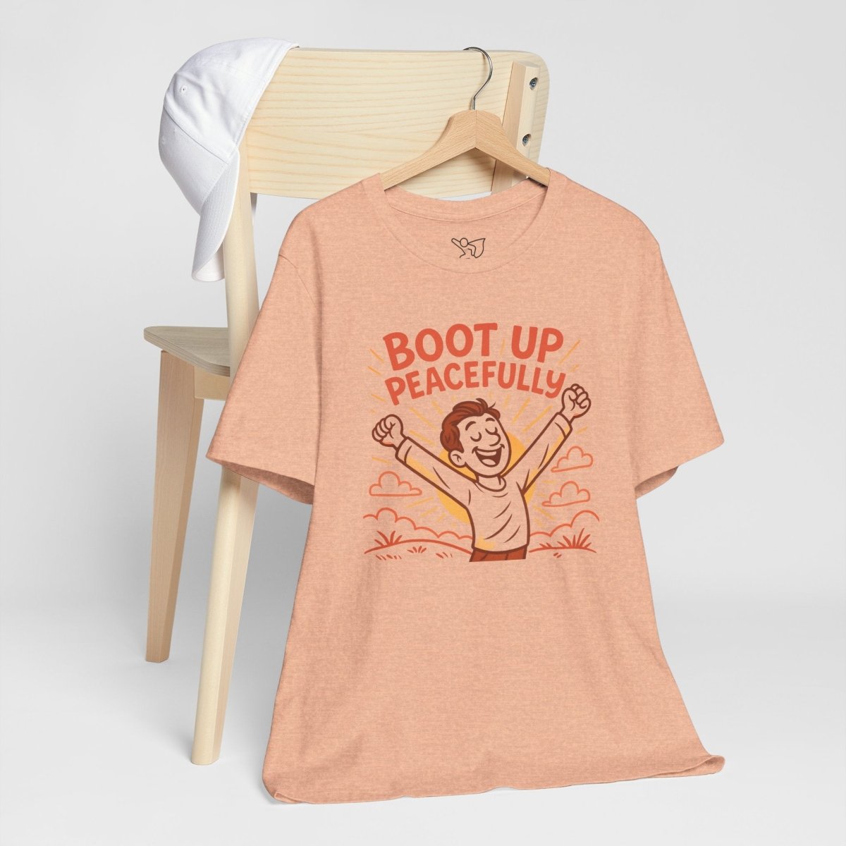 "Boot Up Peacefully" Comfortably Cool Shirt for Tech Lovers, Gift for Gamers, Chill Vibe Style, Relaxed Fit Top - MINDSet Collection - AI Tee Hero