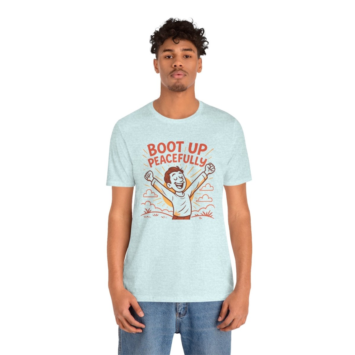 "Boot Up Peacefully" Comfortably Cool Shirt for Tech Lovers, Gift for Gamers, Chill Vibe Style, Relaxed Fit Top - MINDSet Collection - AI Tee Hero