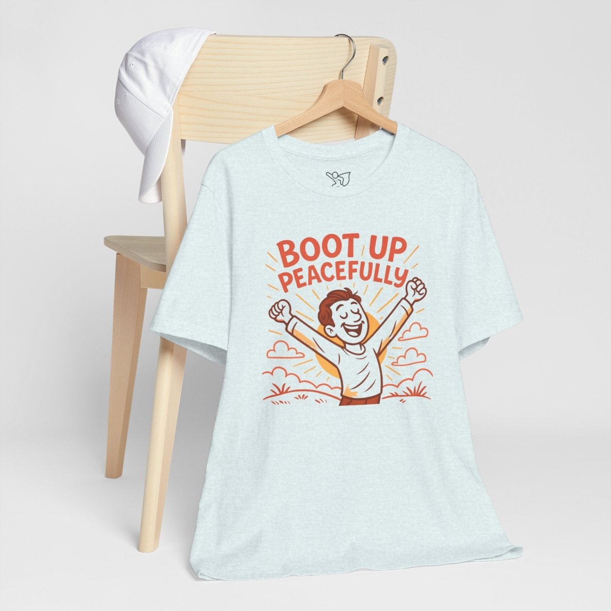 "Boot Up Peacefully" Comfortably Cool Shirt for Tech Lovers, Gift for Gamers, Chill Vibe Style, Relaxed Fit Top - MINDSet Collection - AI Tee Hero