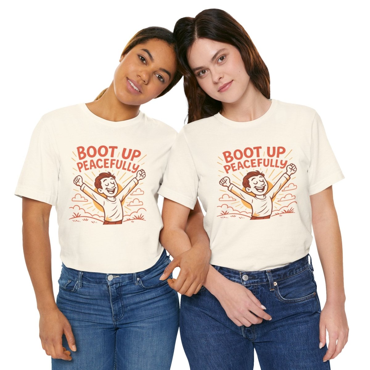 "Boot Up Peacefully" Comfortably Cool Shirt for Tech Lovers, Gift for Gamers, Chill Vibe Style, Relaxed Fit Top - MINDSet Collection - AI Tee Hero