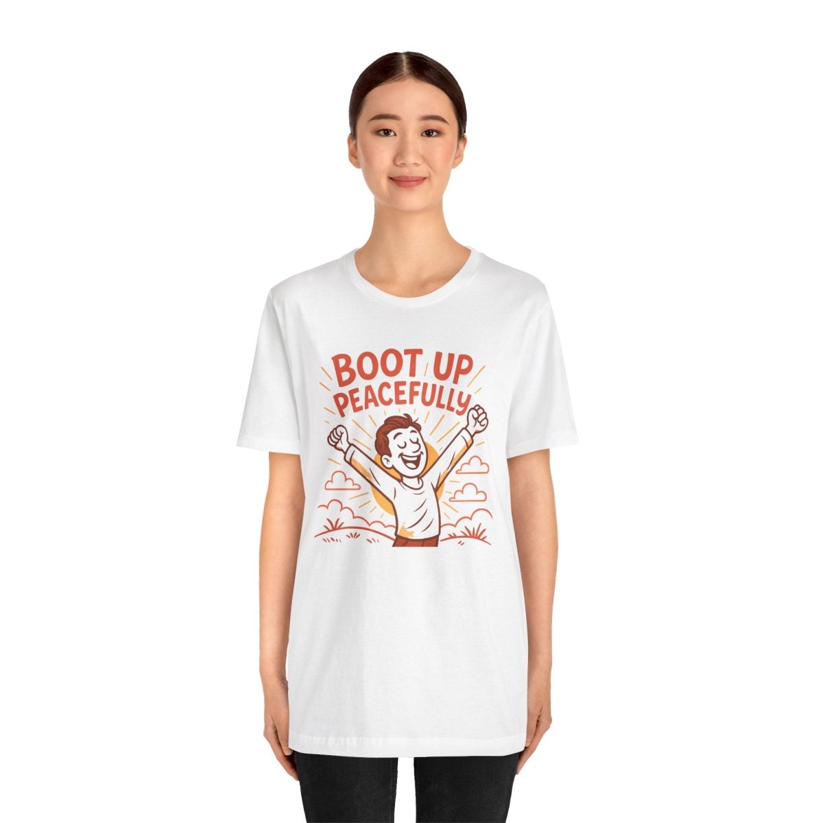 "Boot Up Peacefully" Comfortably Cool Shirt for Tech Lovers, Gift for Gamers, Chill Vibe Style, Relaxed Fit Top - MINDSet Collection - AI Tee Hero