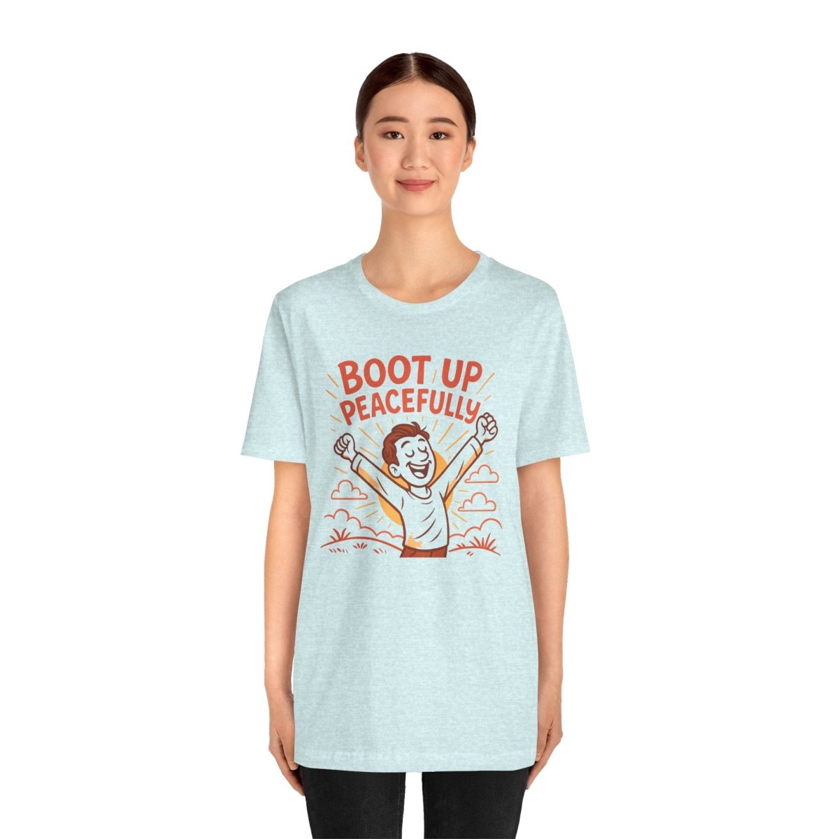 "Boot Up Peacefully" Comfortably Cool Shirt for Tech Lovers, Gift for Gamers, Chill Vibe Style, Relaxed Fit Top - MINDSet Collection - AI Tee Hero
