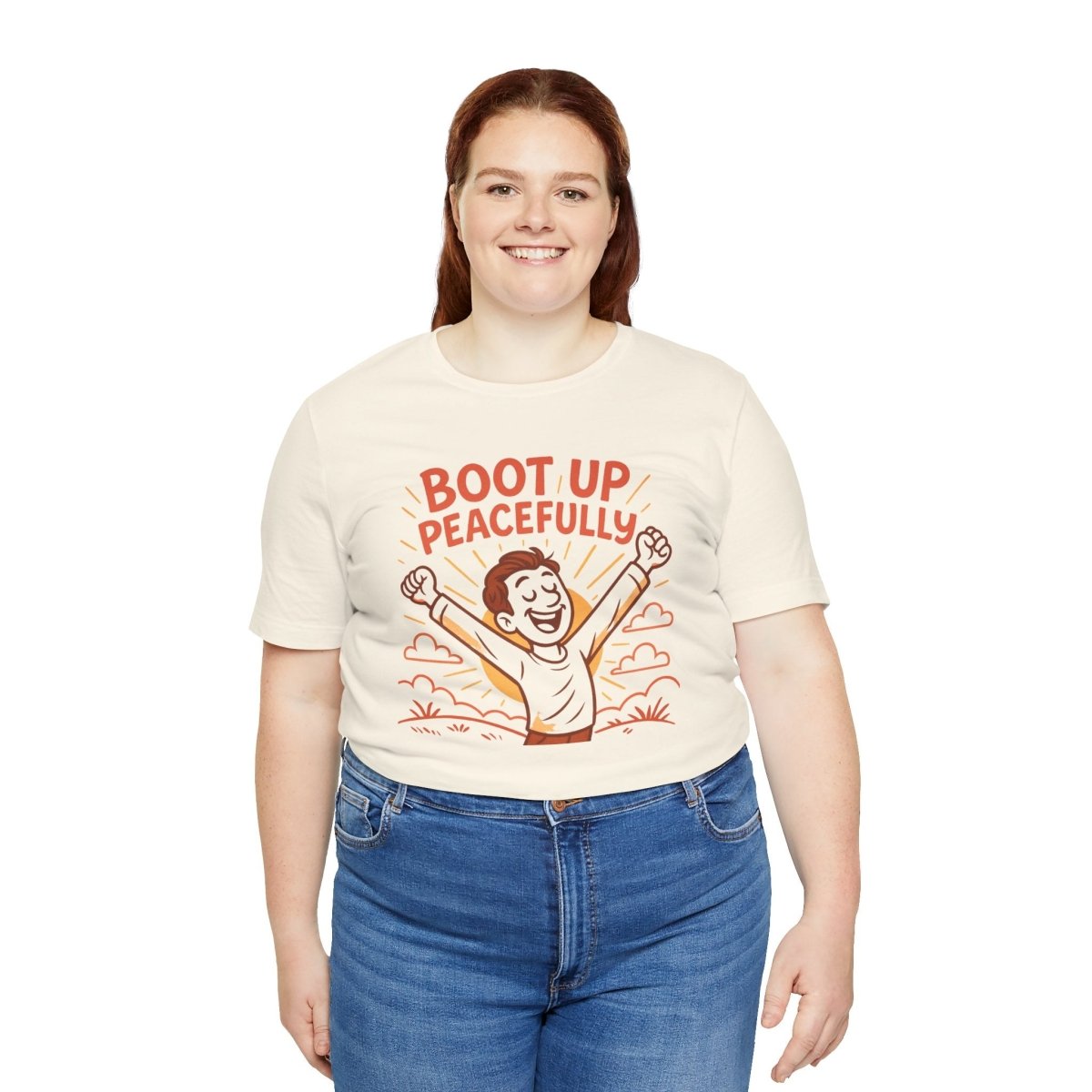 "Boot Up Peacefully" Comfortably Cool Shirt for Tech Lovers, Gift for Gamers, Chill Vibe Style, Relaxed Fit Top - MINDSet Collection - AI Tee Hero