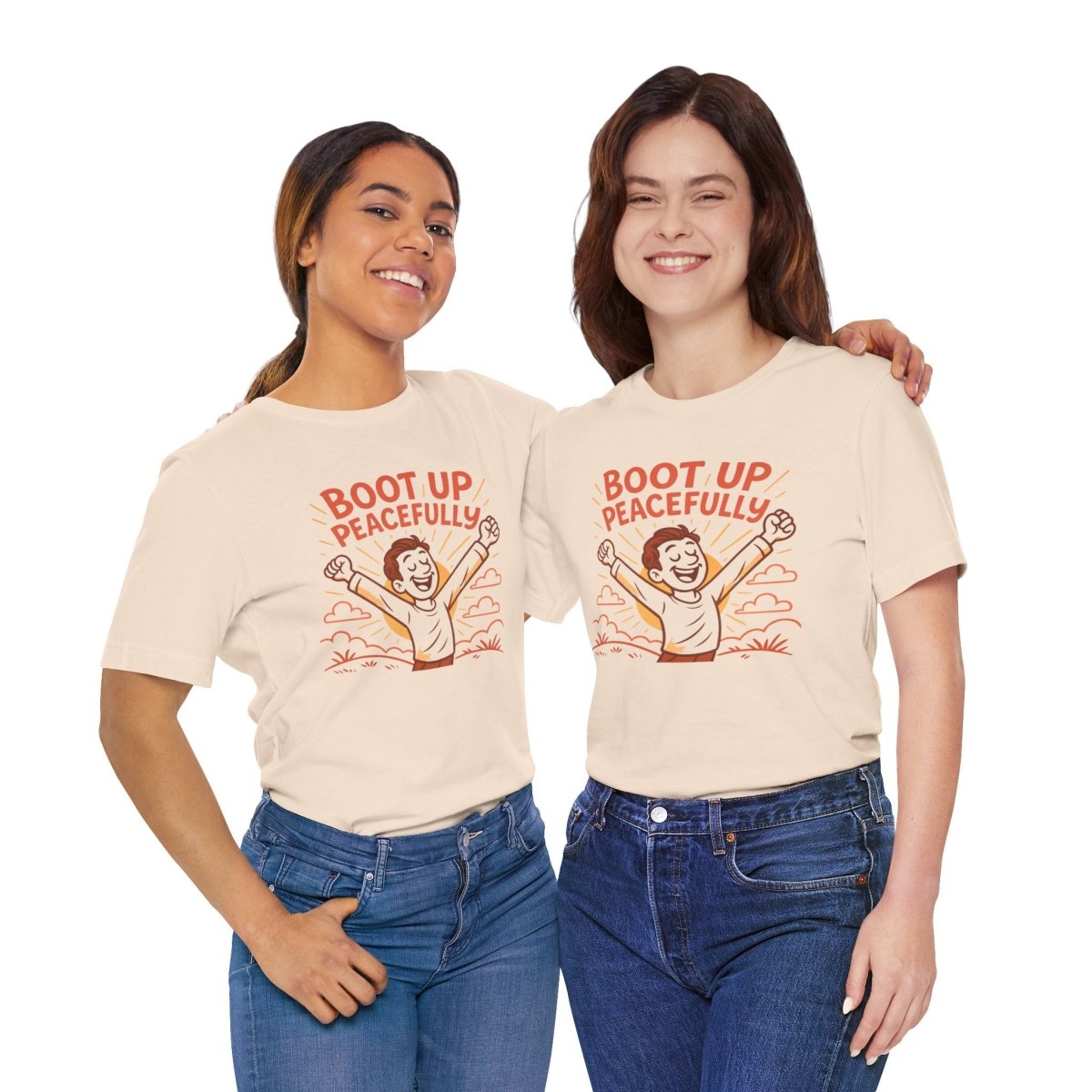 "Boot Up Peacefully" Comfortably Cool Shirt for Tech Lovers, Gift for Gamers, Chill Vibe Style, Relaxed Fit Top - MINDSet Collection - AI Tee Hero