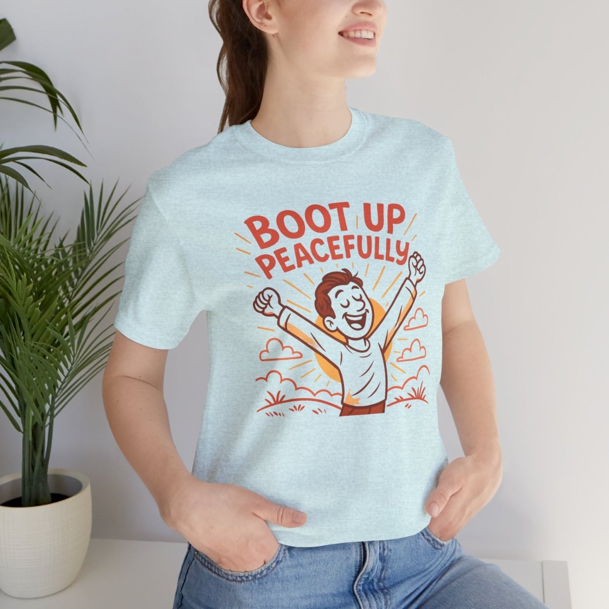 "Boot Up Peacefully" Comfortably Cool Shirt for Tech Lovers, Gift for Gamers, Chill Vibe Style, Relaxed Fit Top - MINDSet Collection - AI Tee Hero