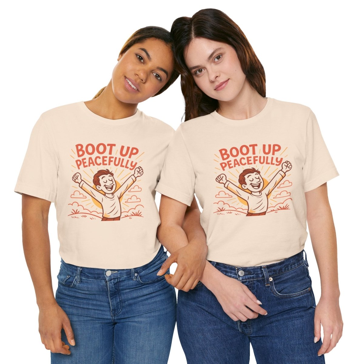 "Boot Up Peacefully" Comfortably Cool Shirt for Tech Lovers, Gift for Gamers, Chill Vibe Style, Relaxed Fit Top - MINDSet Collection - AI Tee Hero