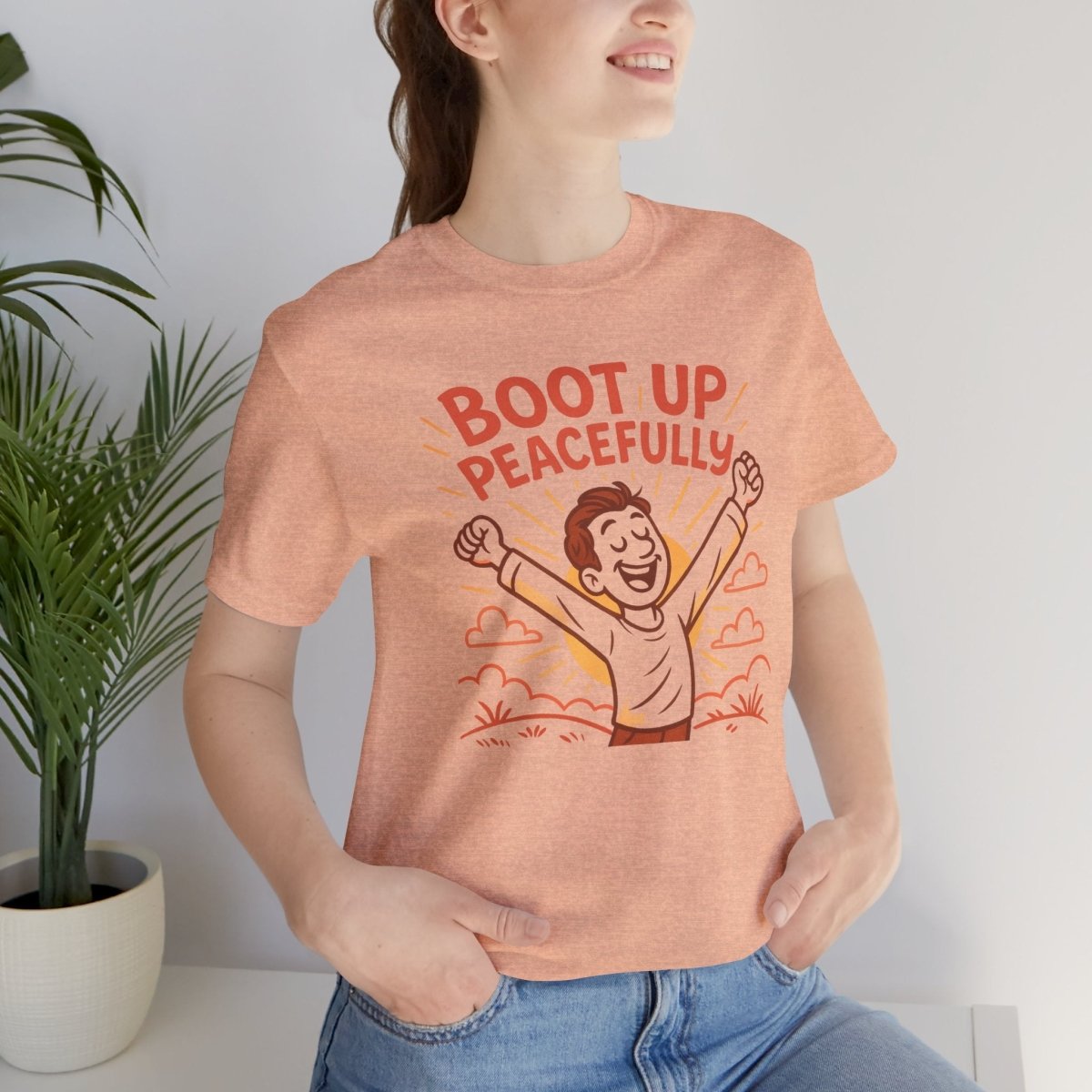 "Boot Up Peacefully" Comfortably Cool Shirt for Tech Lovers, Gift for Gamers, Chill Vibe Style, Relaxed Fit Top - MINDSet Collection - AI Tee Hero
