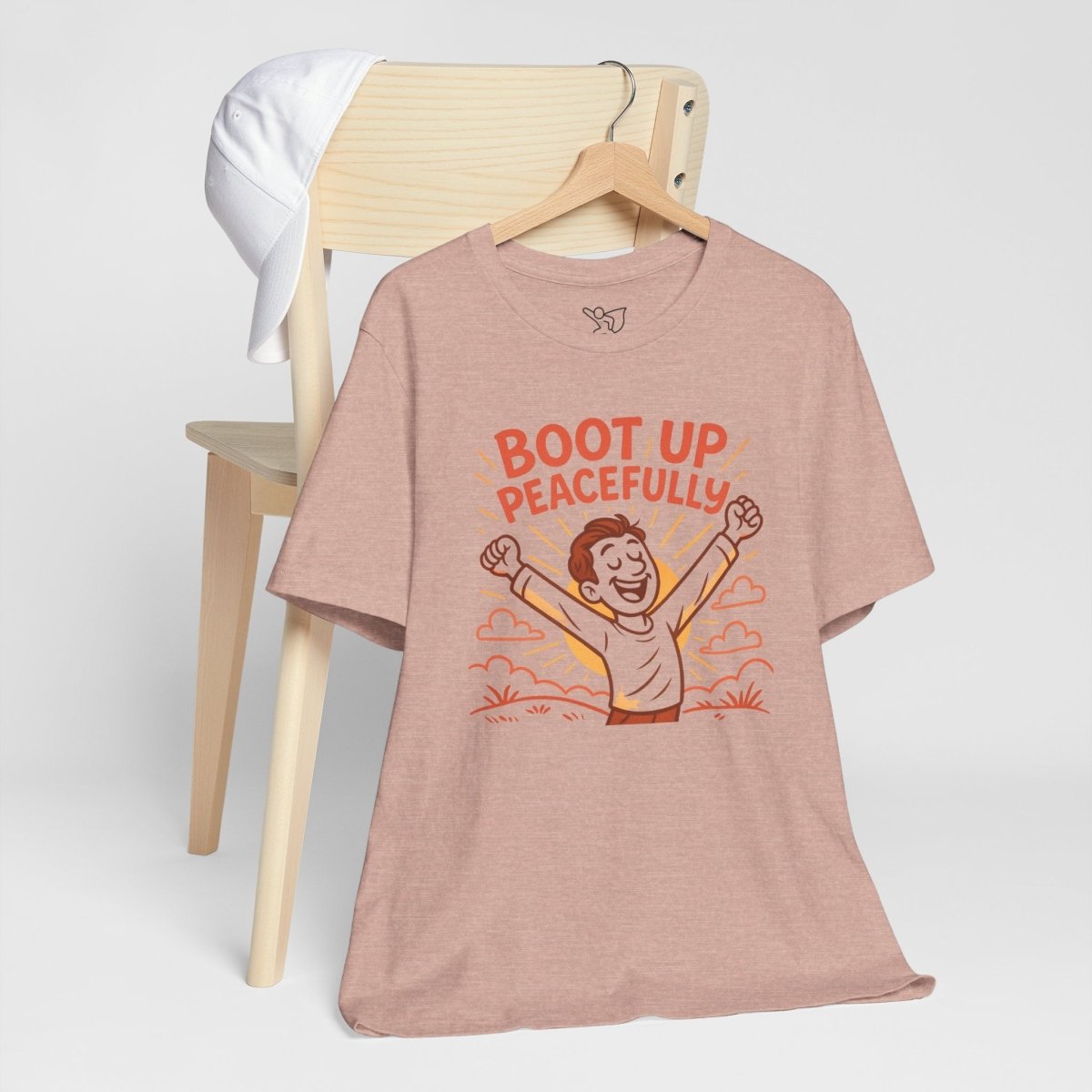 "Boot Up Peacefully" Comfortably Cool Shirt for Tech Lovers, Gift for Gamers, Chill Vibe Style, Relaxed Fit Top - MINDSet Collection - AI Tee Hero