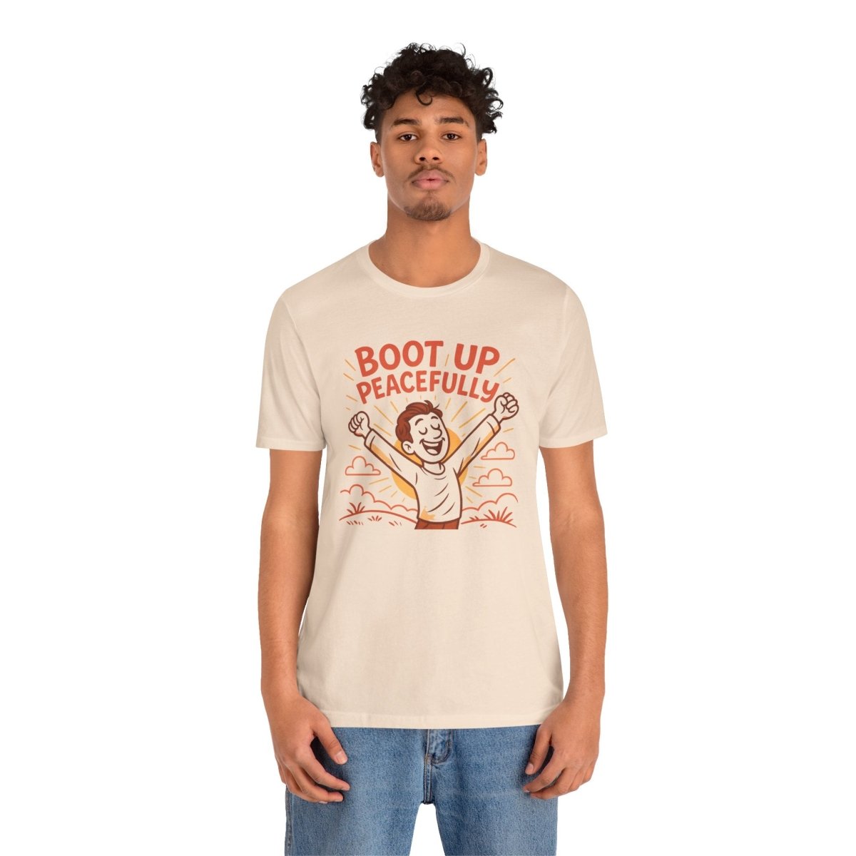 "Boot Up Peacefully" Comfortably Cool Shirt for Tech Lovers, Gift for Gamers, Chill Vibe Style, Relaxed Fit Top - MINDSet Collection - AI Tee Hero