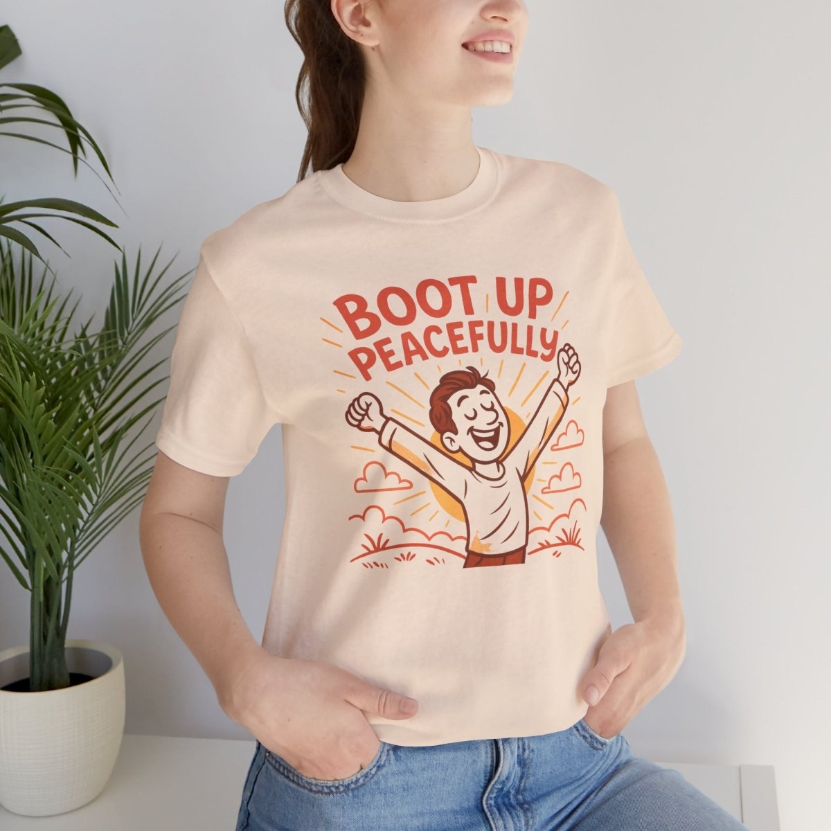 "Boot Up Peacefully" Comfortably Cool Shirt for Tech Lovers, Gift for Gamers, Chill Vibe Style, Relaxed Fit Top - MINDSet Collection - AI Tee Hero