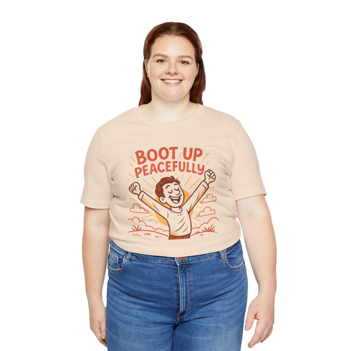 "Boot Up Peacefully" Comfortably Cool Shirt for Tech Lovers, Gift for Gamers, Chill Vibe Style, Relaxed Fit Top - MINDSet Collection - AI Tee Hero