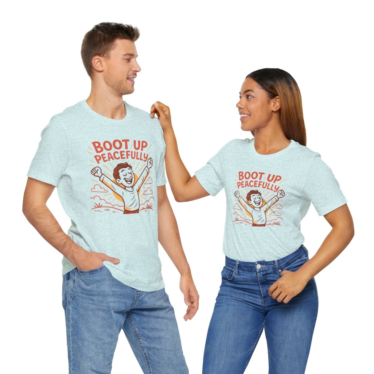 "Boot Up Peacefully" Comfortably Cool Shirt for Tech Lovers, Gift for Gamers, Chill Vibe Style, Relaxed Fit Top - MINDSet Collection - AI Tee Hero
