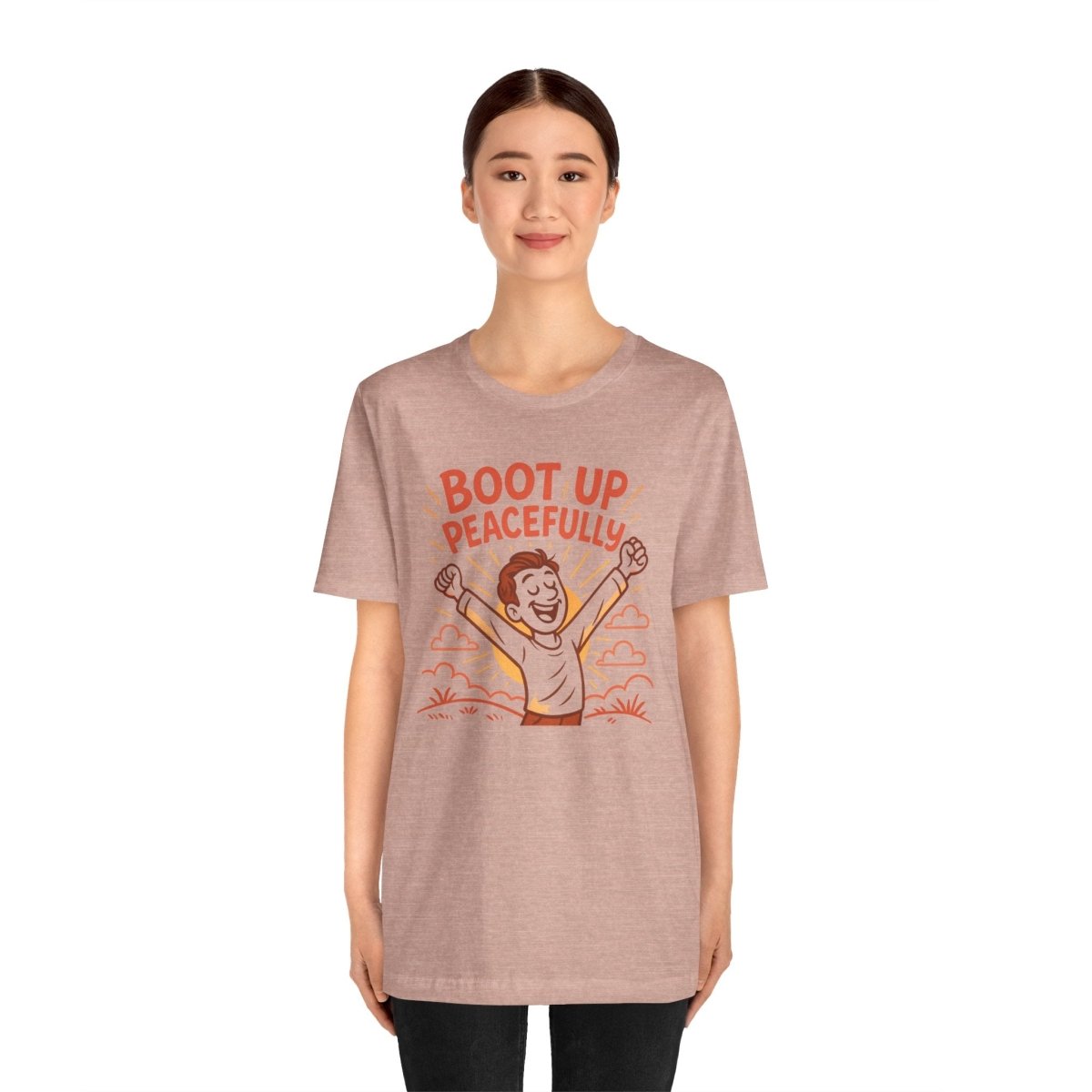 "Boot Up Peacefully" Comfortably Cool Shirt for Tech Lovers, Gift for Gamers, Chill Vibe Style, Relaxed Fit Top - MINDSet Collection - AI Tee Hero
