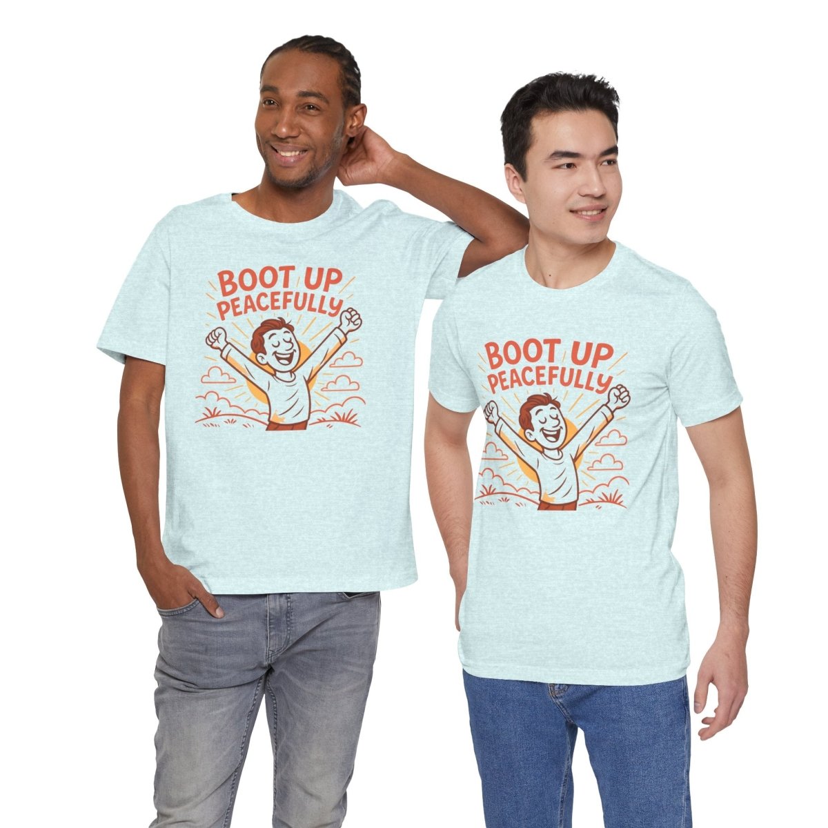 "Boot Up Peacefully" Comfortably Cool Shirt for Tech Lovers, Gift for Gamers, Chill Vibe Style, Relaxed Fit Top - MINDSet Collection - AI Tee Hero