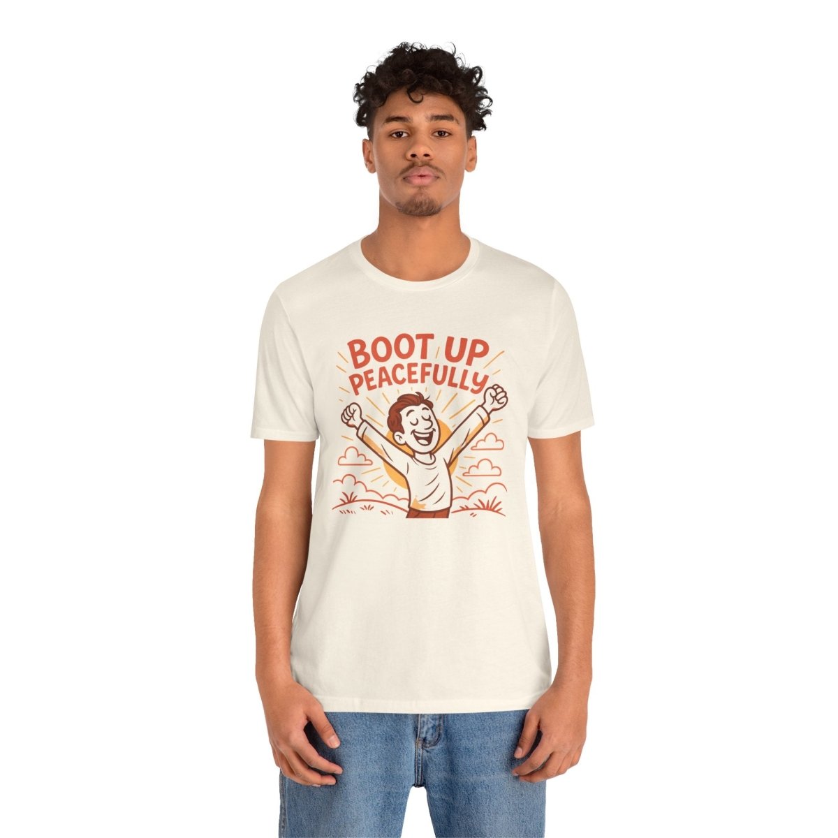 "Boot Up Peacefully" Comfortably Cool Shirt for Tech Lovers, Gift for Gamers, Chill Vibe Style, Relaxed Fit Top - MINDSet Collection - AI Tee Hero