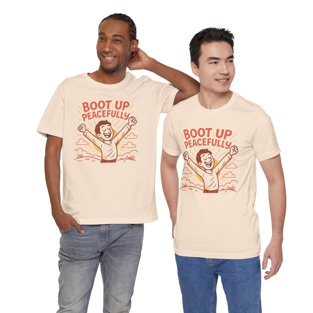 "Boot Up Peacefully" Comfortably Cool Shirt for Tech Lovers, Gift for Gamers, Chill Vibe Style, Relaxed Fit Top - MINDSet Collection - AI Tee Hero