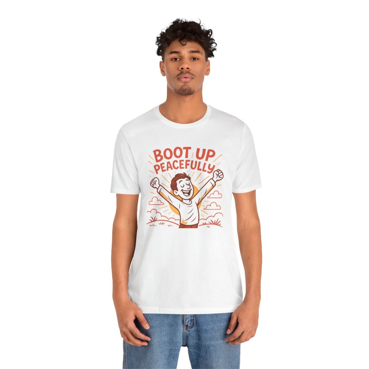 "Boot Up Peacefully" Comfortably Cool Shirt for Tech Lovers, Gift for Gamers, Chill Vibe Style, Relaxed Fit Top - MINDSet Collection - AI Tee Hero