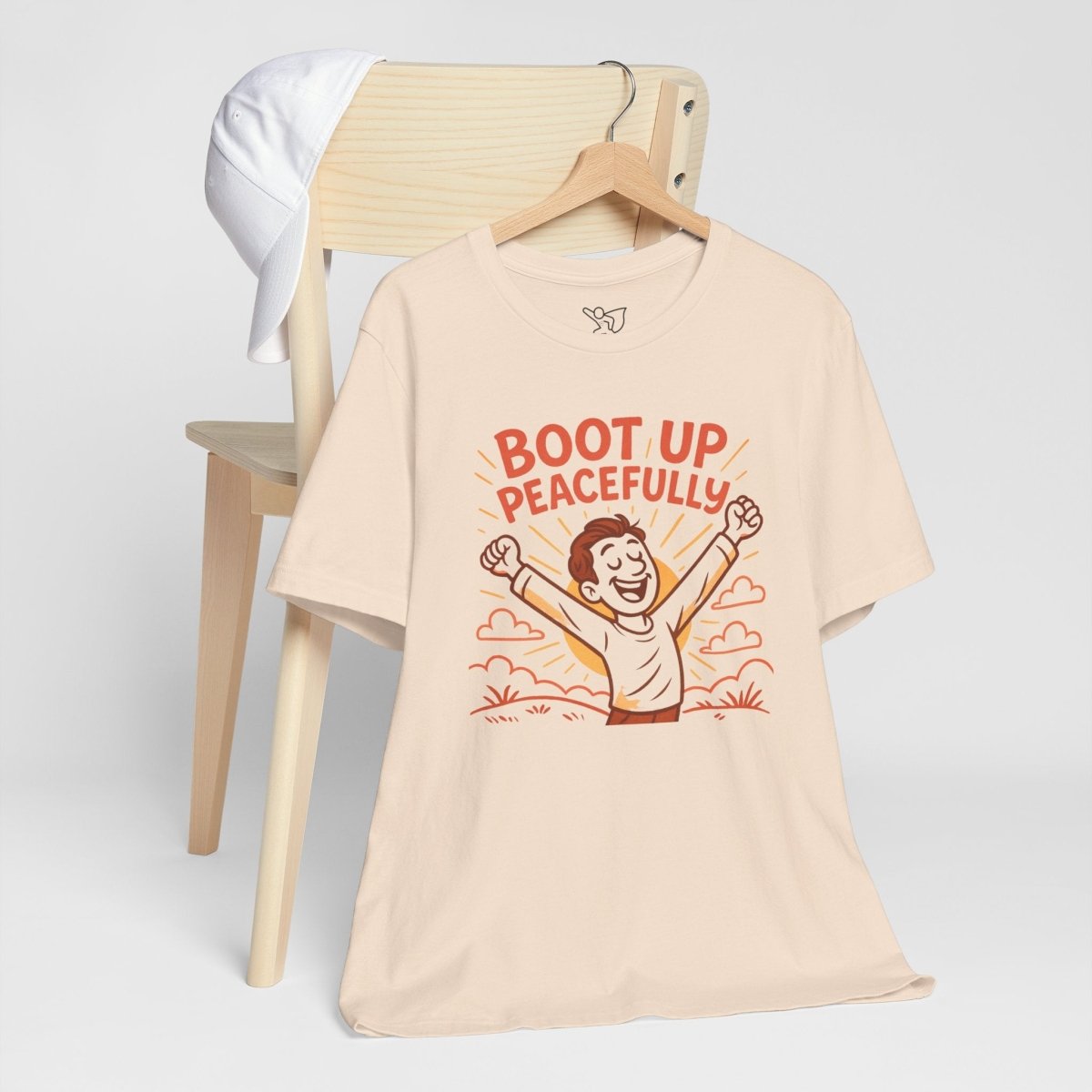 "Boot Up Peacefully" Comfortably Cool Shirt for Tech Lovers, Gift for Gamers, Chill Vibe Style, Relaxed Fit Top - MINDSet Collection - AI Tee Hero