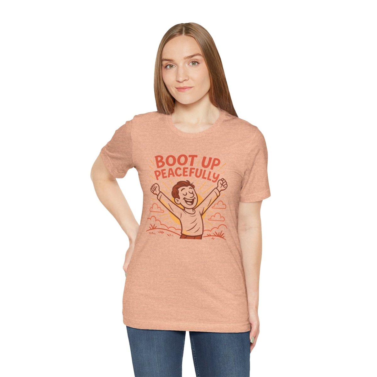 "Boot Up Peacefully" Comfortably Cool Shirt for Tech Lovers, Gift for Gamers, Chill Vibe Style, Relaxed Fit Top - MINDSet Collection - AI Tee Hero