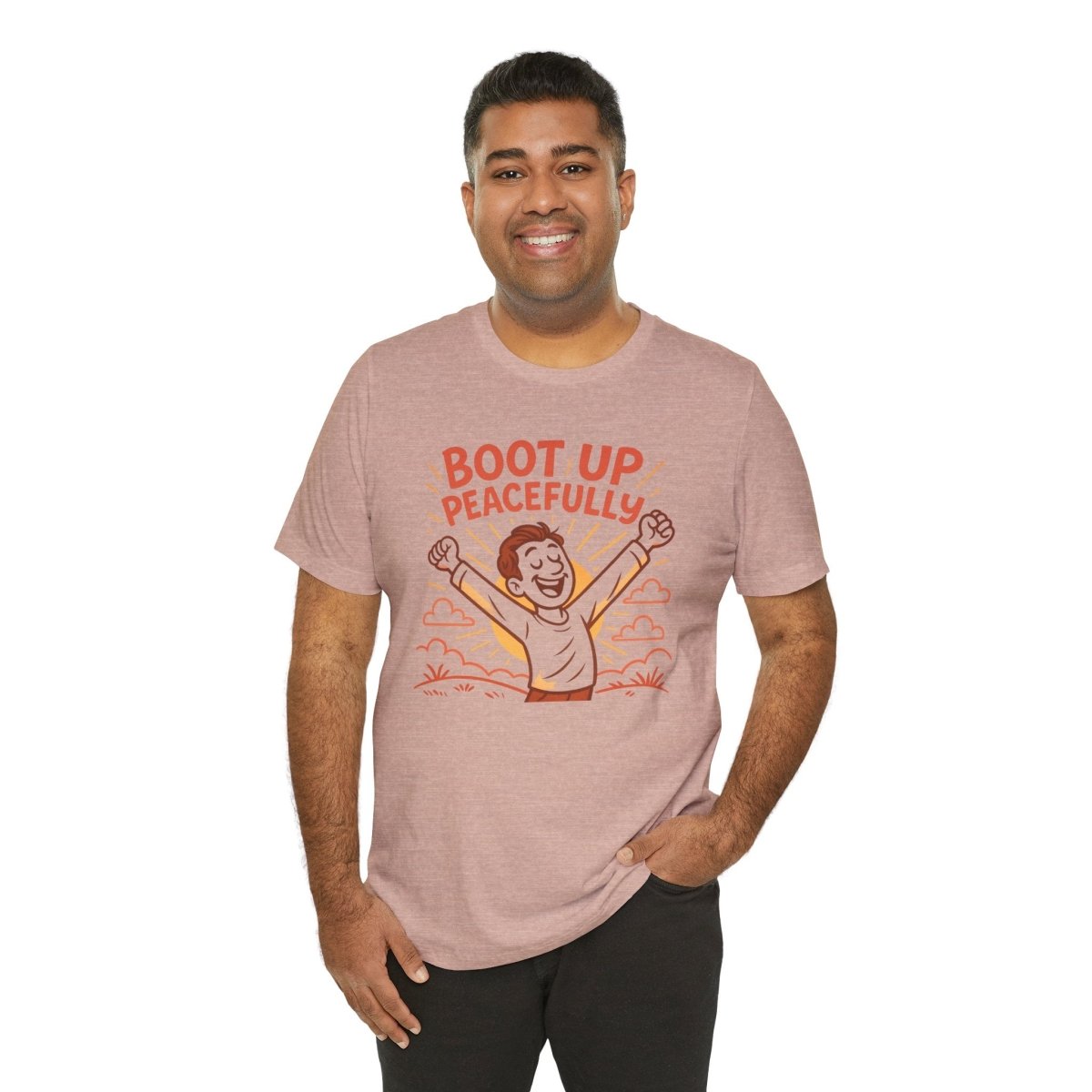"Boot Up Peacefully" Comfortably Cool Shirt for Tech Lovers, Gift for Gamers, Chill Vibe Style, Relaxed Fit Top - MINDSet Collection - AI Tee Hero