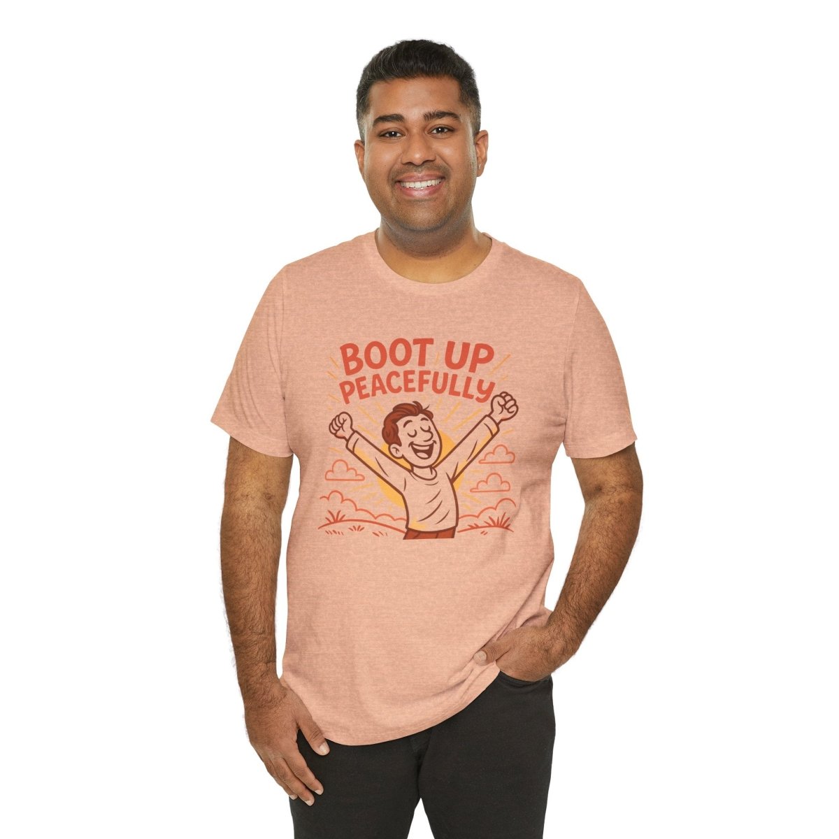 "Boot Up Peacefully" Comfortably Cool Shirt for Tech Lovers, Gift for Gamers, Chill Vibe Style, Relaxed Fit Top - MINDSet Collection - AI Tee Hero