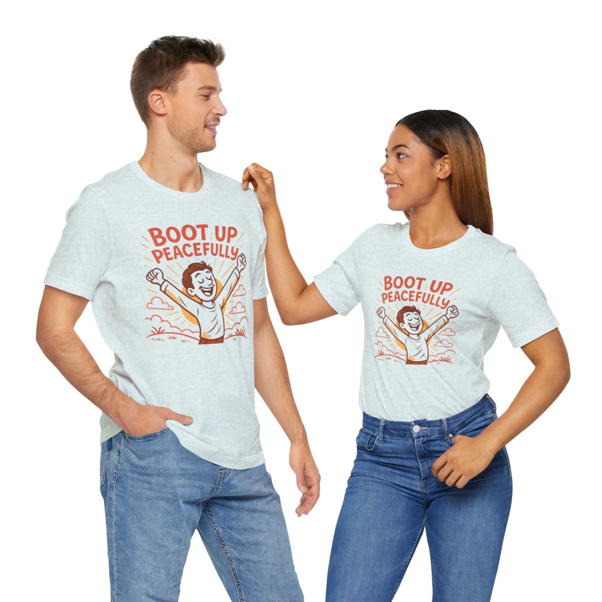 "Boot Up Peacefully" Comfortably Cool Shirt for Tech Lovers, Gift for Gamers, Chill Vibe Style, Relaxed Fit Top - MINDSet Collection - AI Tee Hero