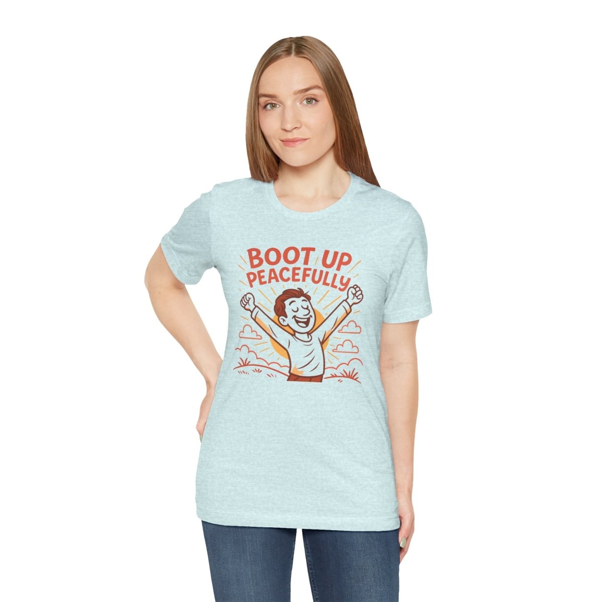 "Boot Up Peacefully" Comfortably Cool Shirt for Tech Lovers, Gift for Gamers, Chill Vibe Style, Relaxed Fit Top - MINDSet Collection - AI Tee Hero