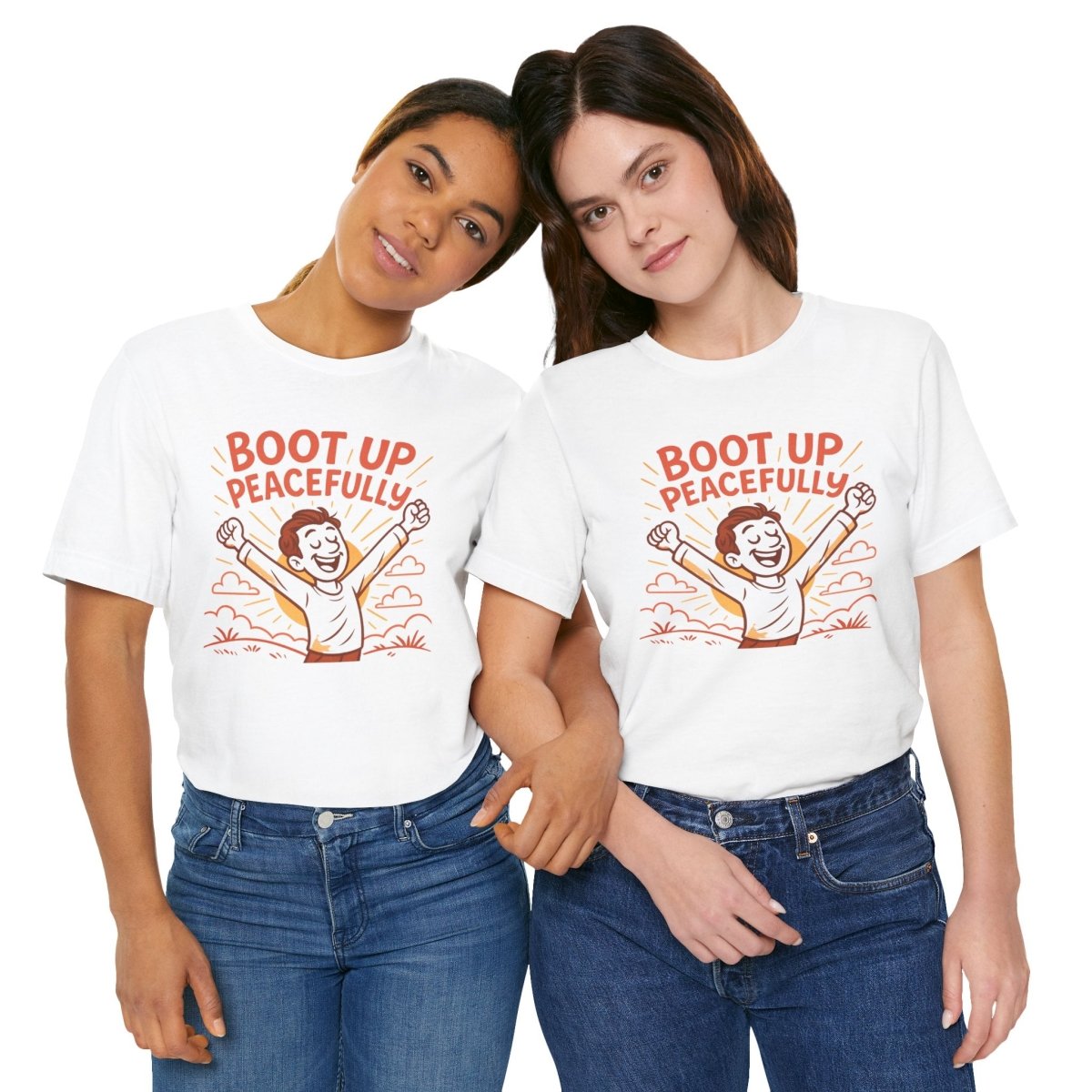 "Boot Up Peacefully" Comfortably Cool Shirt for Tech Lovers, Gift for Gamers, Chill Vibe Style, Relaxed Fit Top - MINDSet Collection - AI Tee Hero