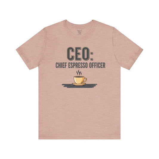 "CEO: Chief Espresso Officer" CW - 2 Unisex Jersey T-Shirt for Baristas, Funny Coffee Shirt for Gifts, Perfect for Birthdays, Coffee Shop Outfits - AI Tee Hero