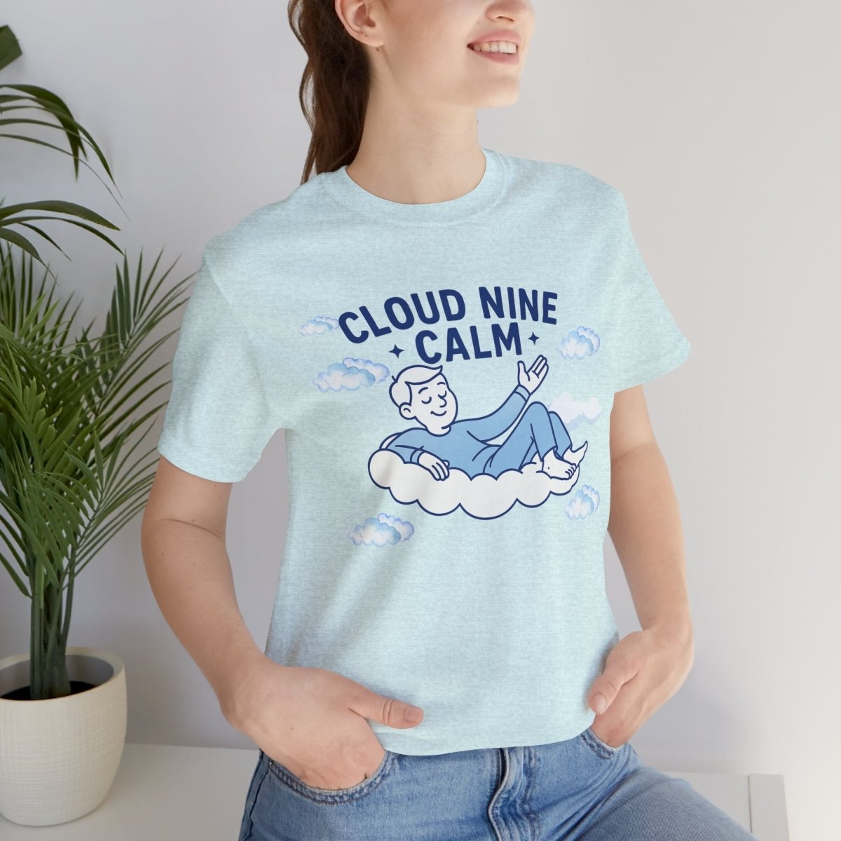 "Cloud Nine Calm" Relaxed Unisex Jersey Short Sleeve T-Shirt, Gift for Mindfulness, Cozy Fashion, Casual Wear, Relaxation Outfit - CW1 MINDSet Collection - AI Tee Hero