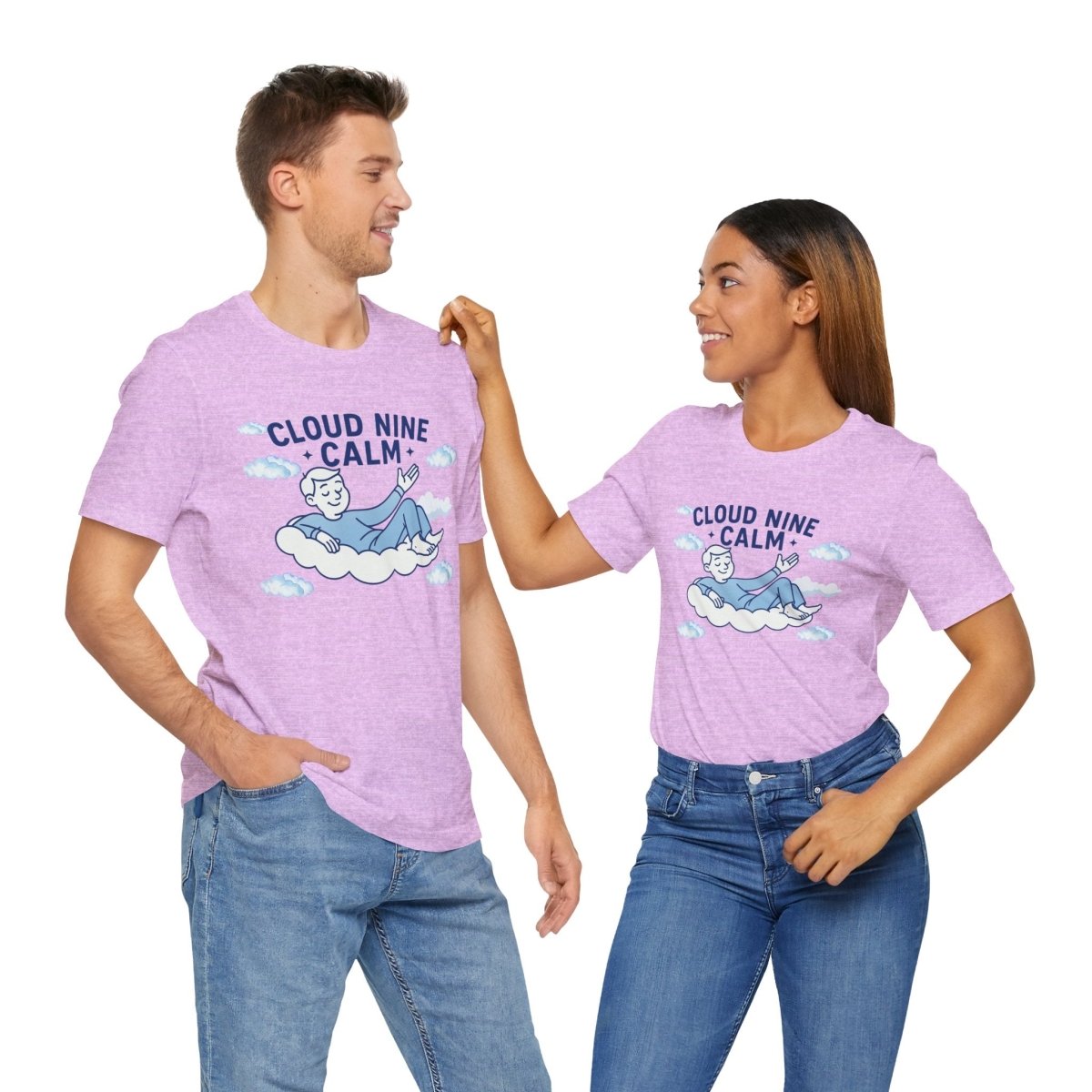 "Cloud Nine Calm" Relaxed Unisex Jersey Short Sleeve T-Shirt, Gift for Mindfulness, Cozy Fashion, Casual Wear, Relaxation Outfit - CW1 MINDSet Collection - AI Tee Hero