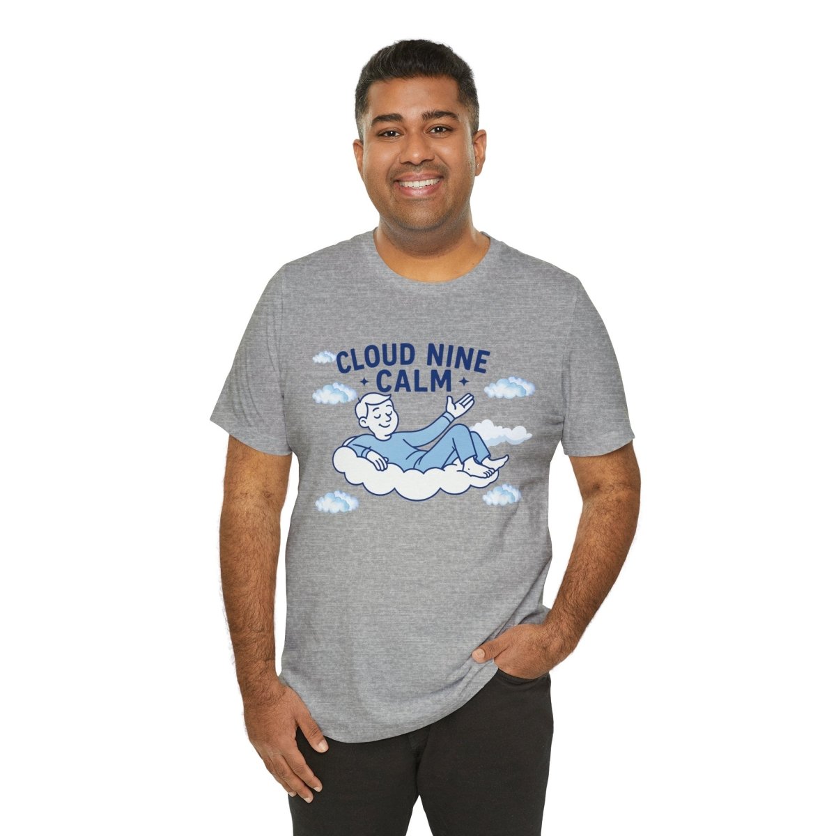"Cloud Nine Calm" Relaxed Unisex Jersey Short Sleeve T-Shirt, Gift for Mindfulness, Cozy Fashion, Casual Wear, Relaxation Outfit - CW1 MINDSet Collection - AI Tee Hero