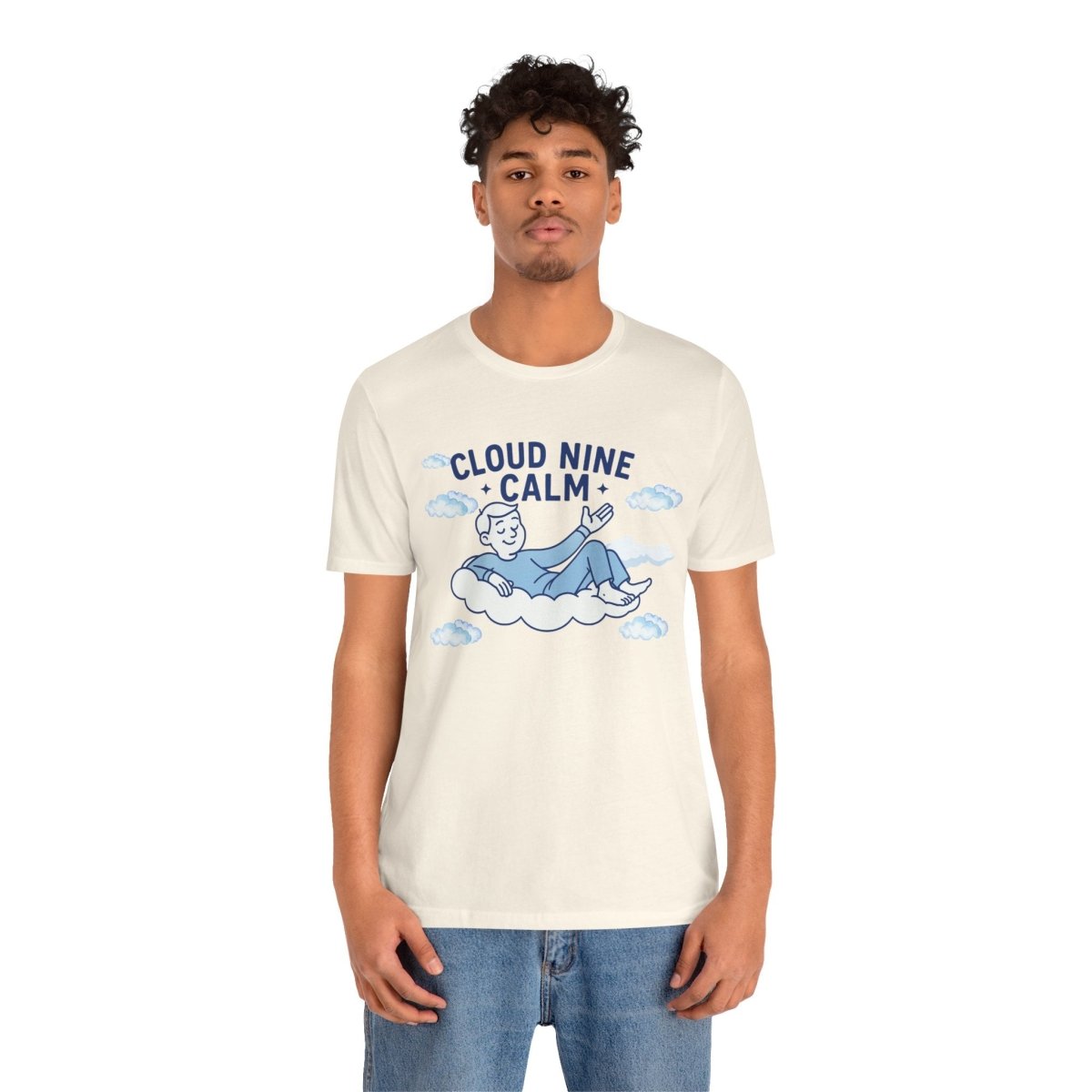 "Cloud Nine Calm" Relaxed Unisex Jersey Short Sleeve T-Shirt, Gift for Mindfulness, Cozy Fashion, Casual Wear, Relaxation Outfit - CW1 MINDSet Collection - AI Tee Hero