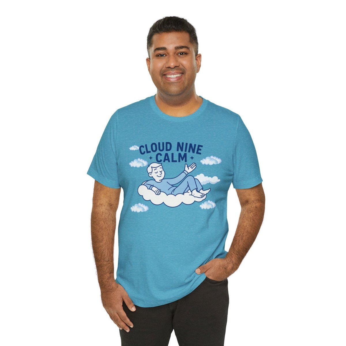 "Cloud Nine Calm" Relaxed Unisex Jersey Short Sleeve T-Shirt, Gift for Mindfulness, Cozy Fashion, Casual Wear, Relaxation Outfit - CW1 MINDSet Collection - AI Tee Hero