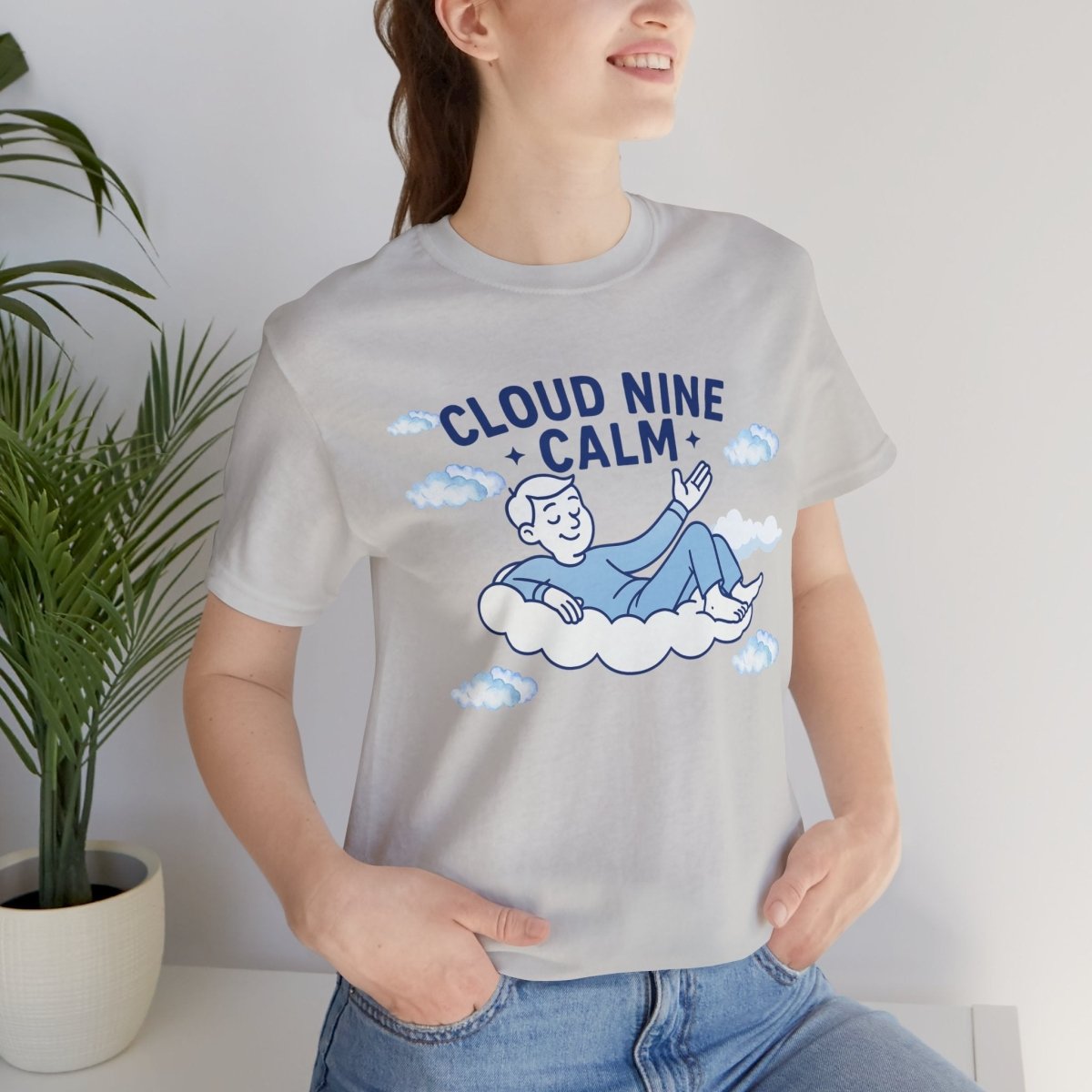 "Cloud Nine Calm" Relaxed Unisex Jersey Short Sleeve T-Shirt, Gift for Mindfulness, Cozy Fashion, Casual Wear, Relaxation Outfit - CW1 MINDSet Collection - AI Tee Hero