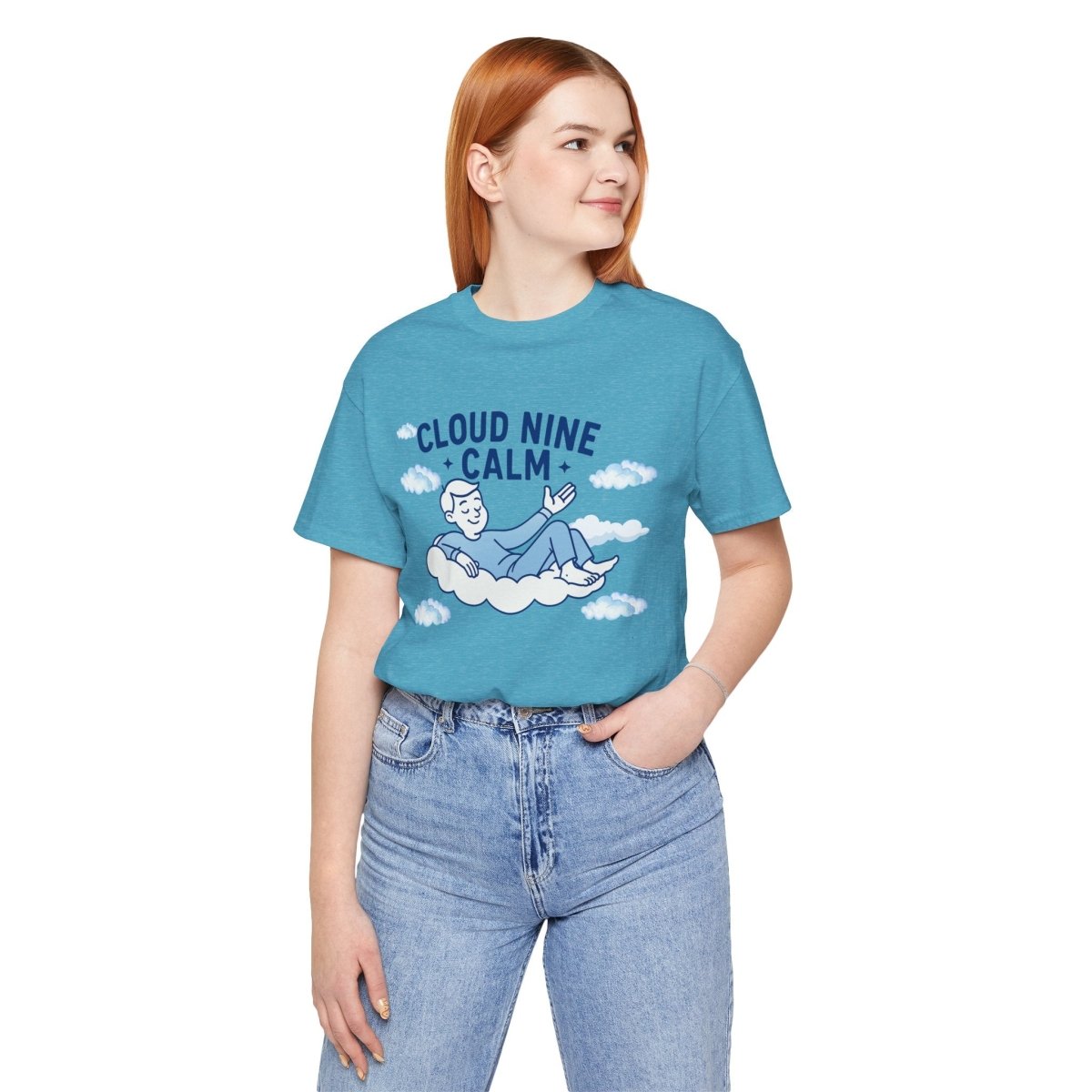 "Cloud Nine Calm" Relaxed Unisex Jersey Short Sleeve T-Shirt, Gift for Mindfulness, Cozy Fashion, Casual Wear, Relaxation Outfit - CW1 MINDSet Collection - AI Tee Hero