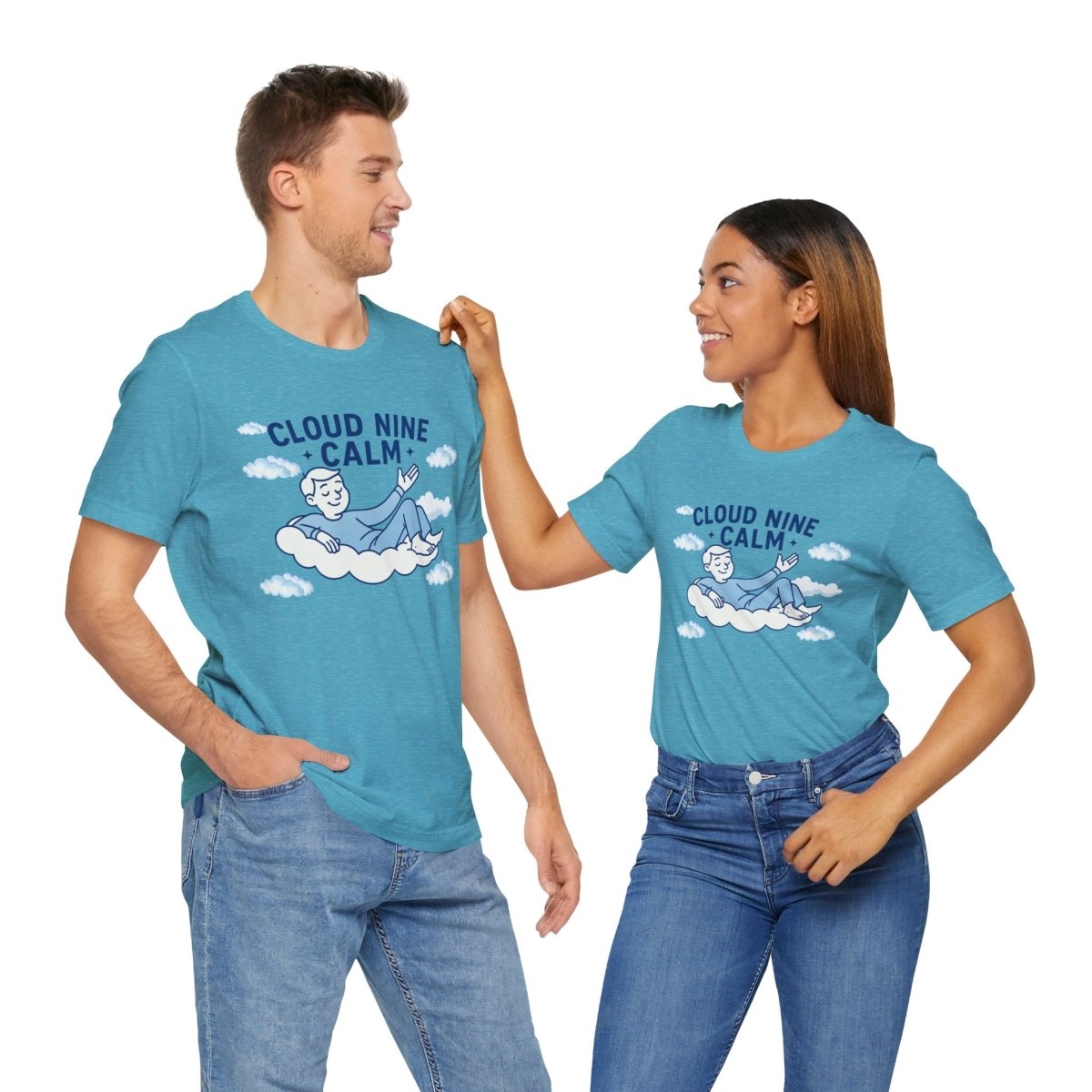 "Cloud Nine Calm" Relaxed Unisex Jersey Short Sleeve T-Shirt, Gift for Mindfulness, Cozy Fashion, Casual Wear, Relaxation Outfit - CW1 MINDSet Collection - AI Tee Hero