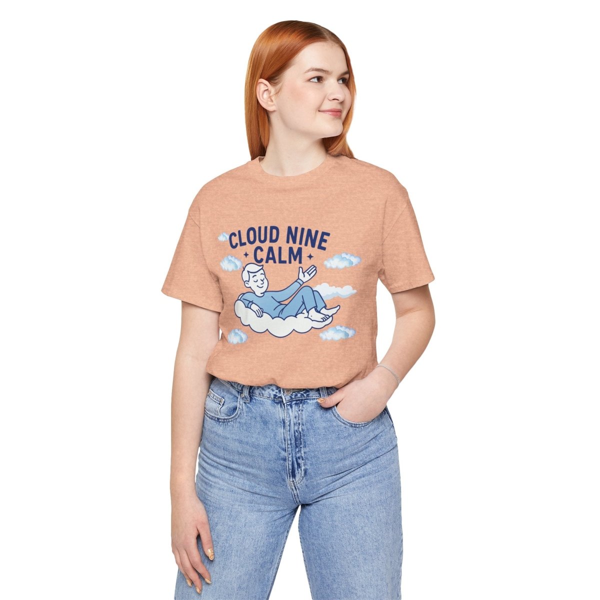 "Cloud Nine Calm" Relaxed Unisex Jersey Short Sleeve T-Shirt, Gift for Mindfulness, Cozy Fashion, Casual Wear, Relaxation Outfit - CW1 MINDSet Collection - AI Tee Hero