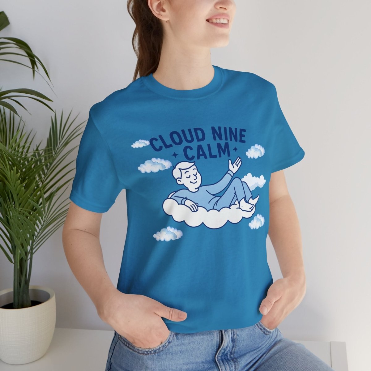 "Cloud Nine Calm" Relaxed Unisex Jersey Short Sleeve T-Shirt, Gift for Mindfulness, Cozy Fashion, Casual Wear, Relaxation Outfit - CW1 MINDSet Collection - AI Tee Hero