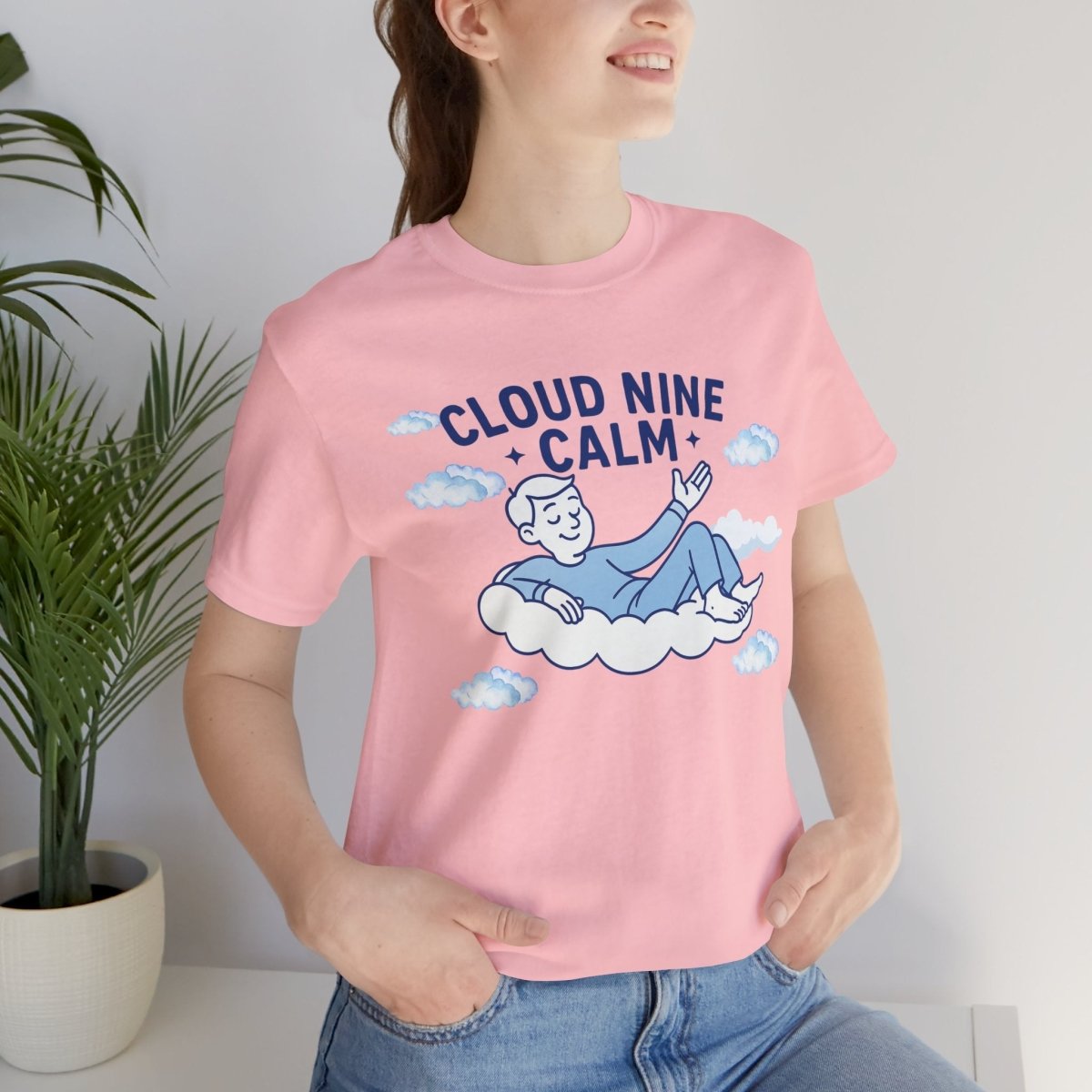 "Cloud Nine Calm" Relaxed Unisex Jersey Short Sleeve T-Shirt, Gift for Mindfulness, Cozy Fashion, Casual Wear, Relaxation Outfit - CW1 MINDSet Collection - AI Tee Hero