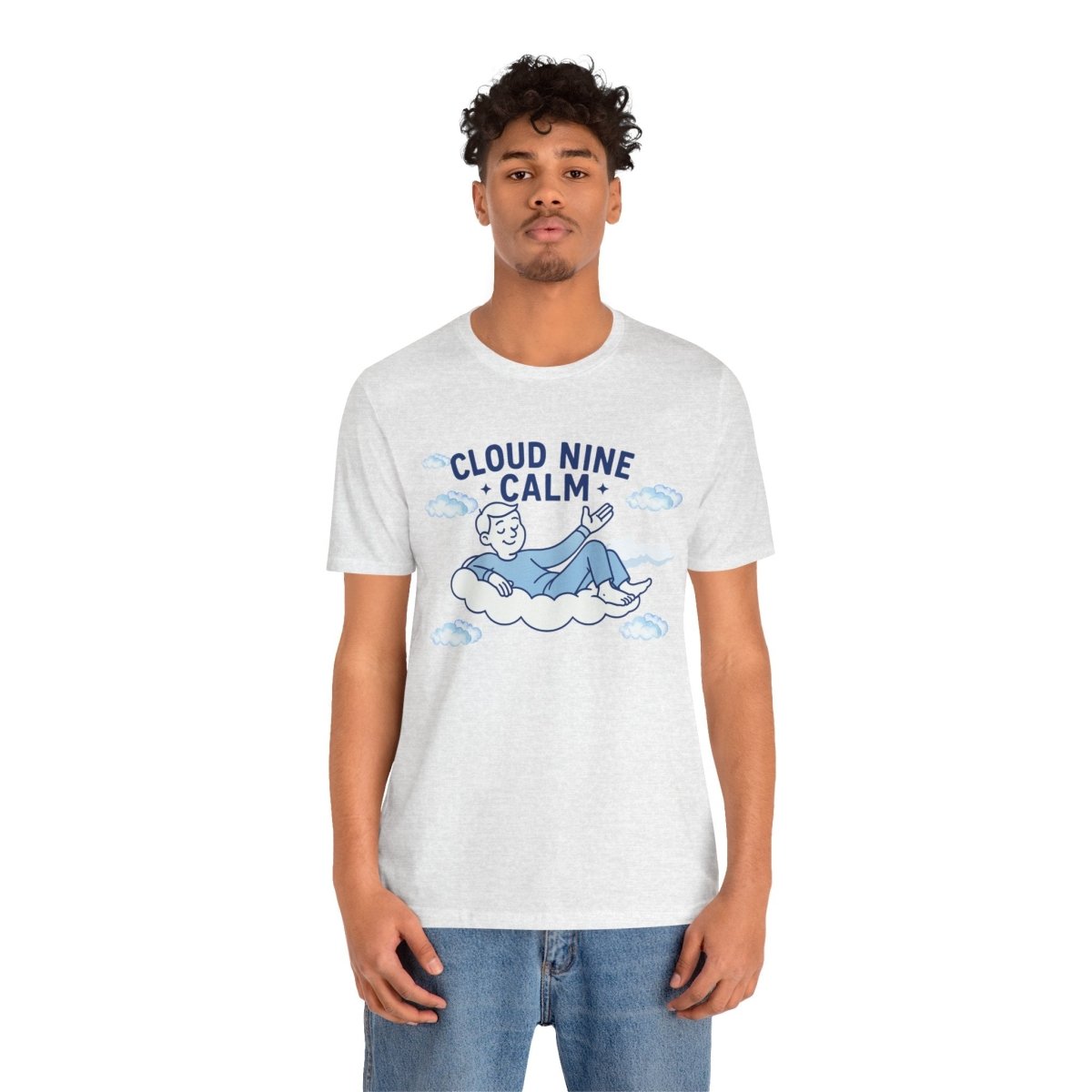 "Cloud Nine Calm" Relaxed Unisex Jersey Short Sleeve T-Shirt, Gift for Mindfulness, Cozy Fashion, Casual Wear, Relaxation Outfit - CW1 MINDSet Collection - AI Tee Hero