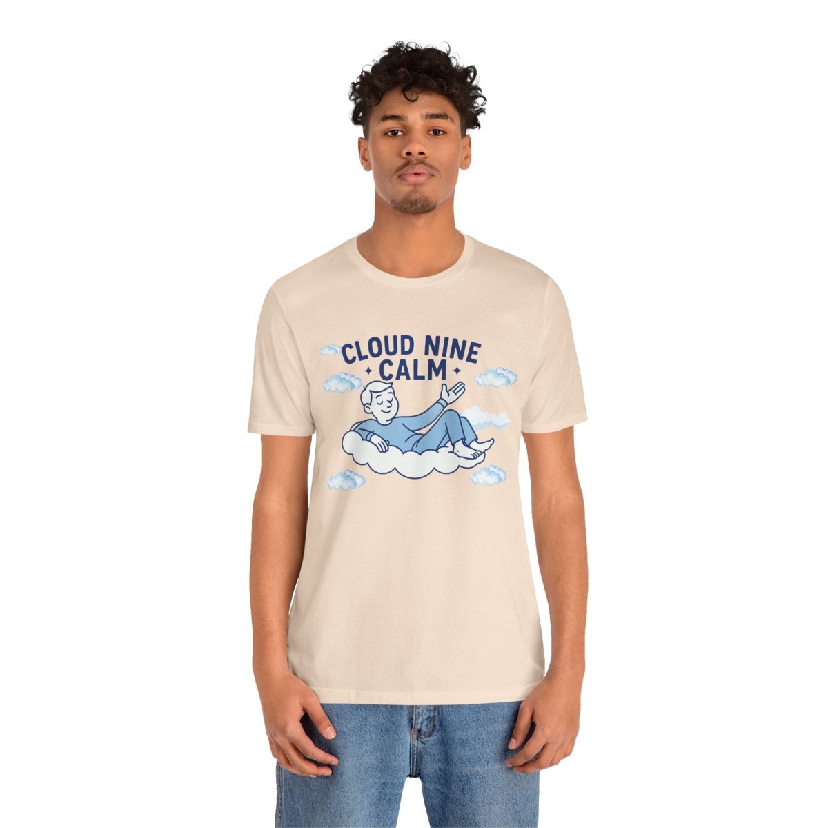 "Cloud Nine Calm" Relaxed Unisex Jersey Short Sleeve T-Shirt, Gift for Mindfulness, Cozy Fashion, Casual Wear, Relaxation Outfit - CW1 MINDSet Collection - AI Tee Hero